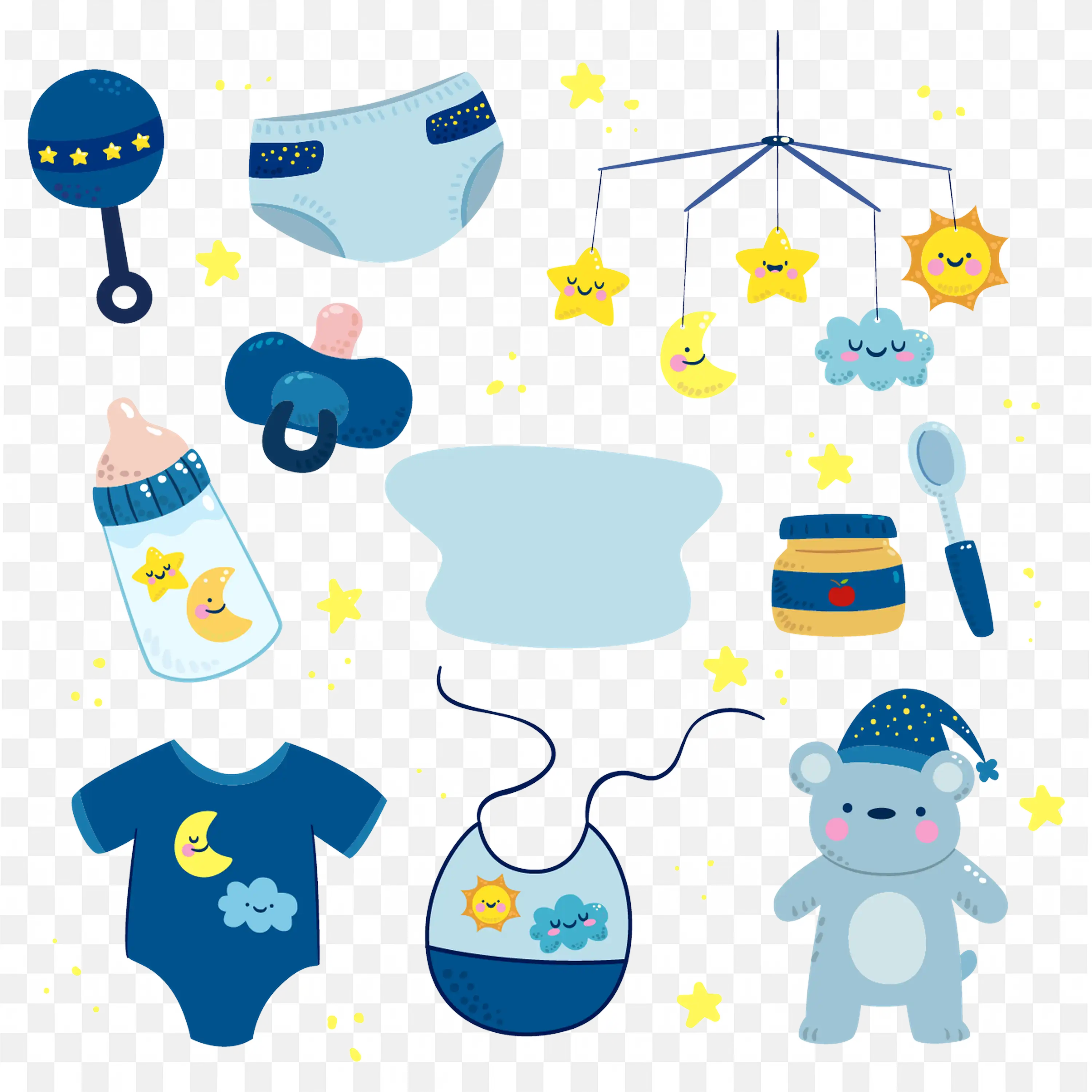 Blue and Yellow Baby Items Boy Theme Border Frame Png