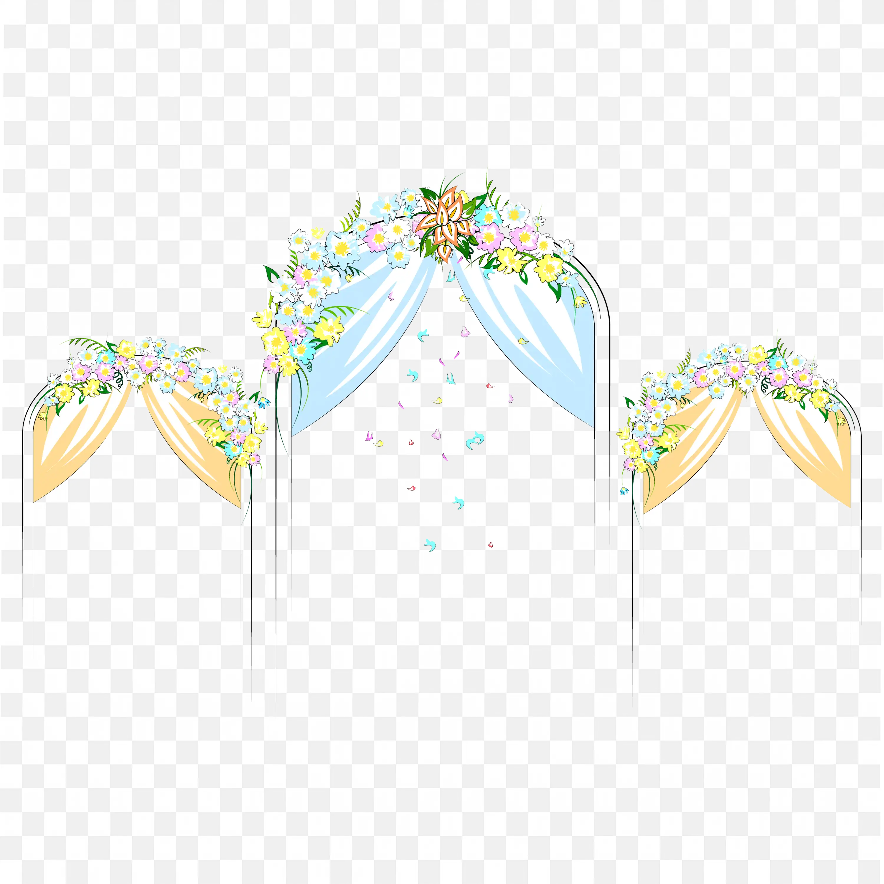 Blue and Yellow Curtain Wedding Arch Frame with Flowers