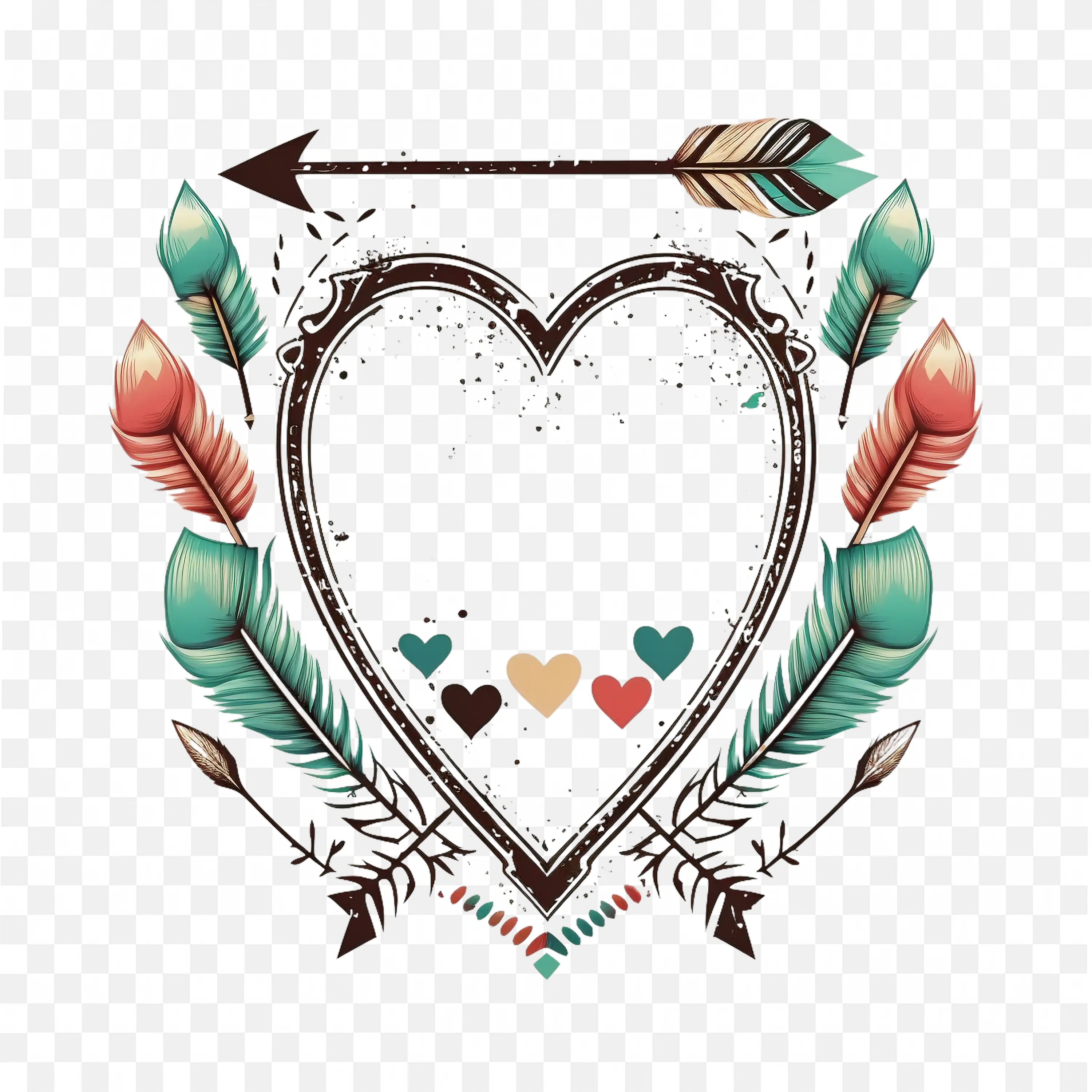Boho Heart Frame Feathers and Arrows Decorative Illustration