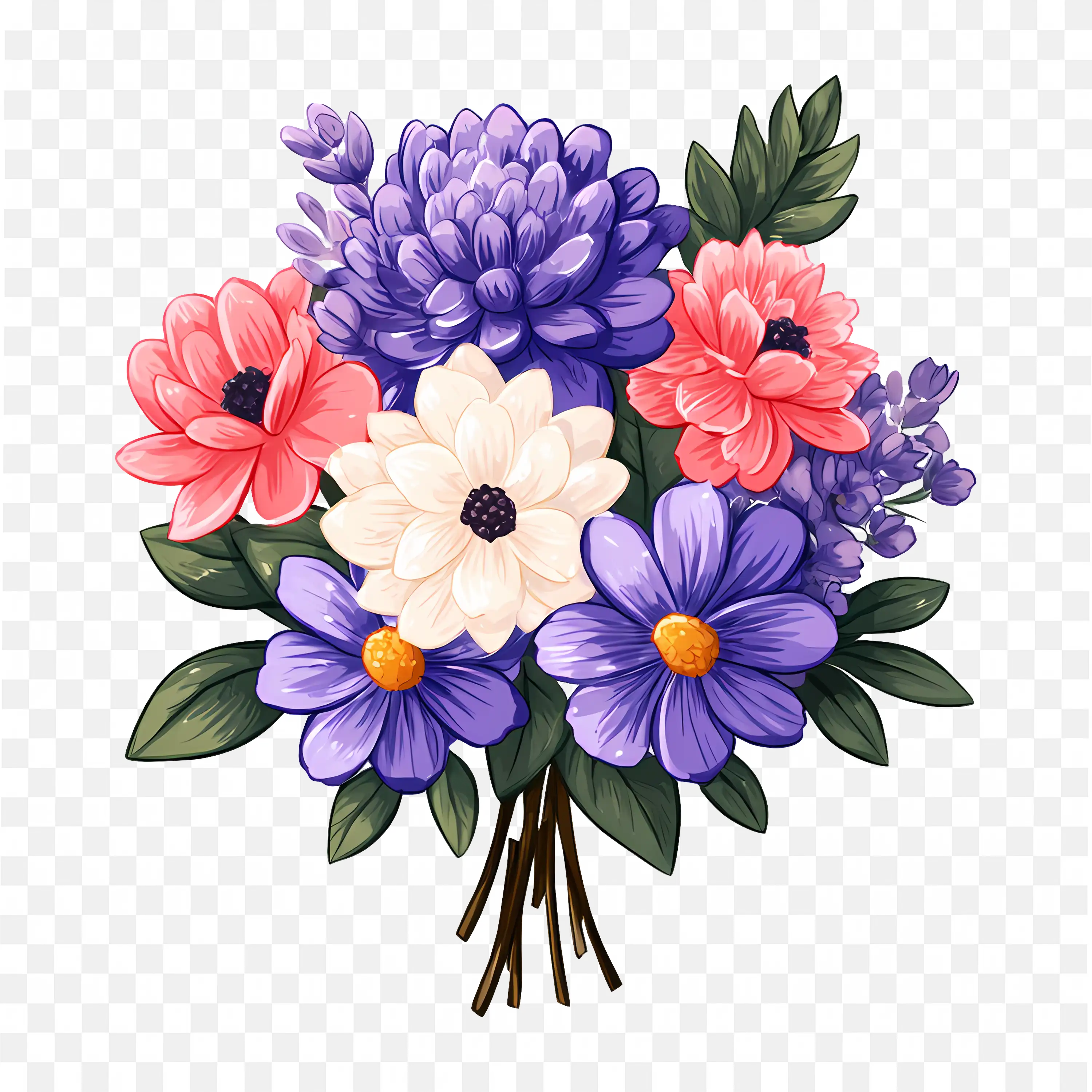 Bouquet Of Mixed Flowers Frame with Purple and Pink Art