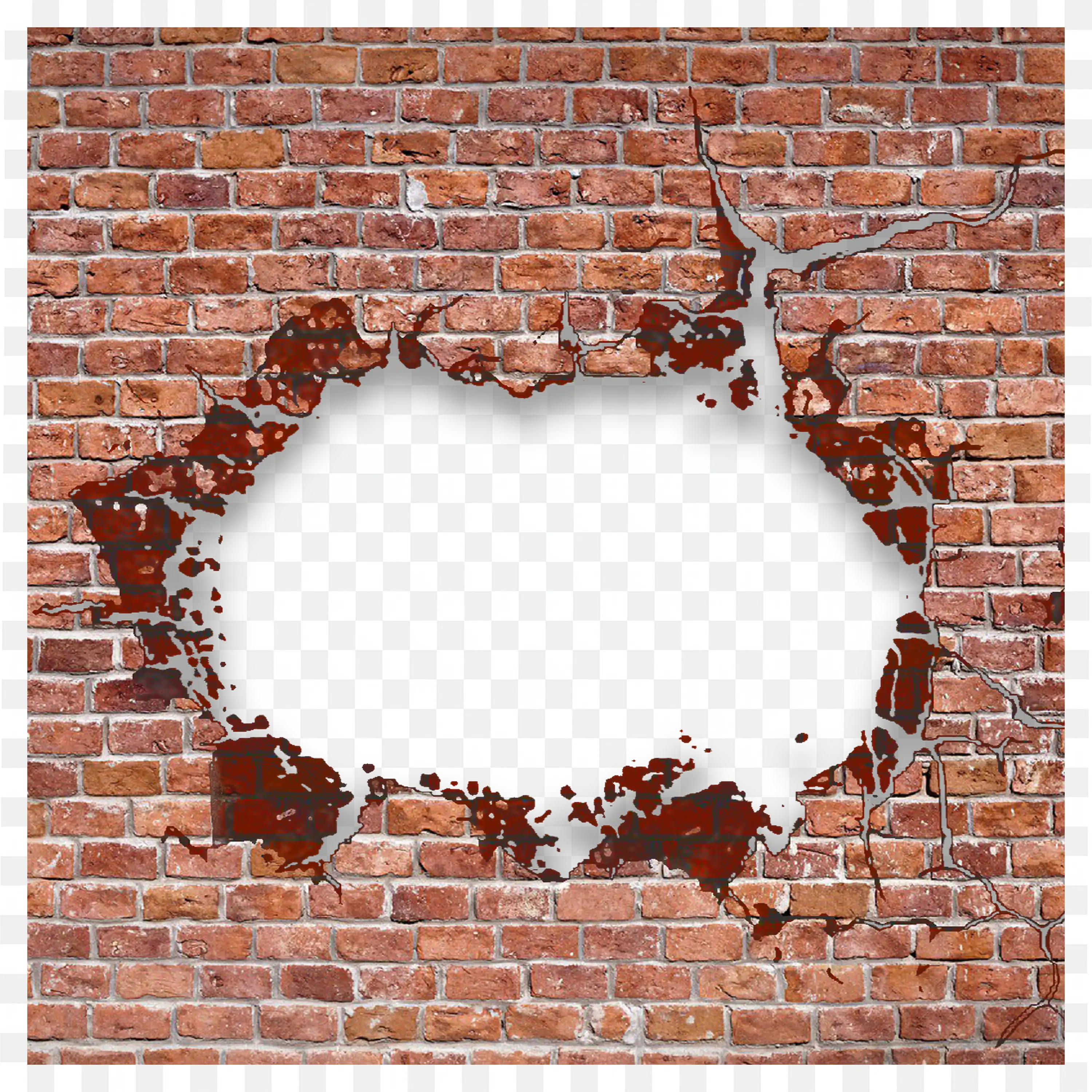 Brick Wall with Torn Hole Paper Ripped Center Frame Png