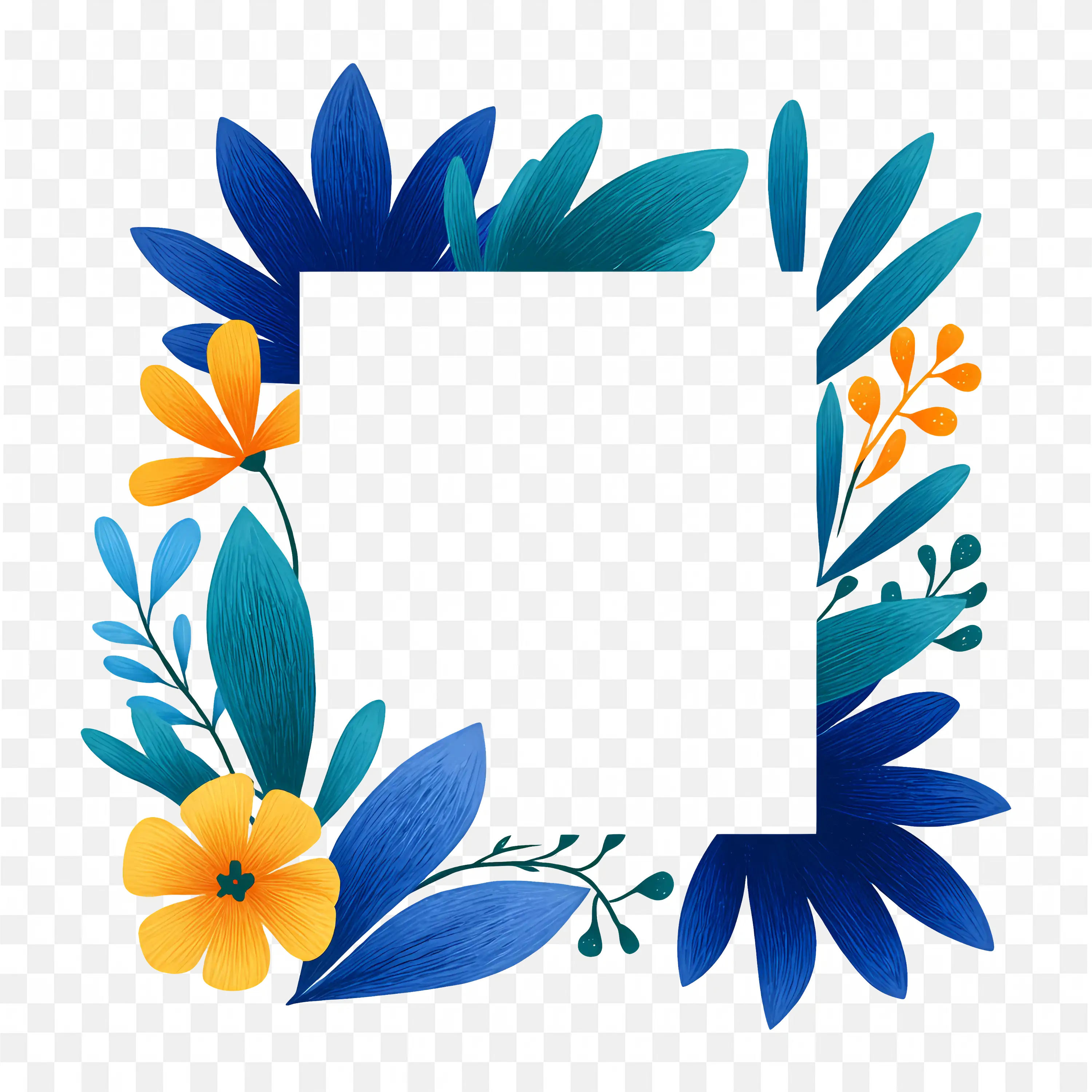 Bright Blue and Yellow Floral Art Border Frame for Photos