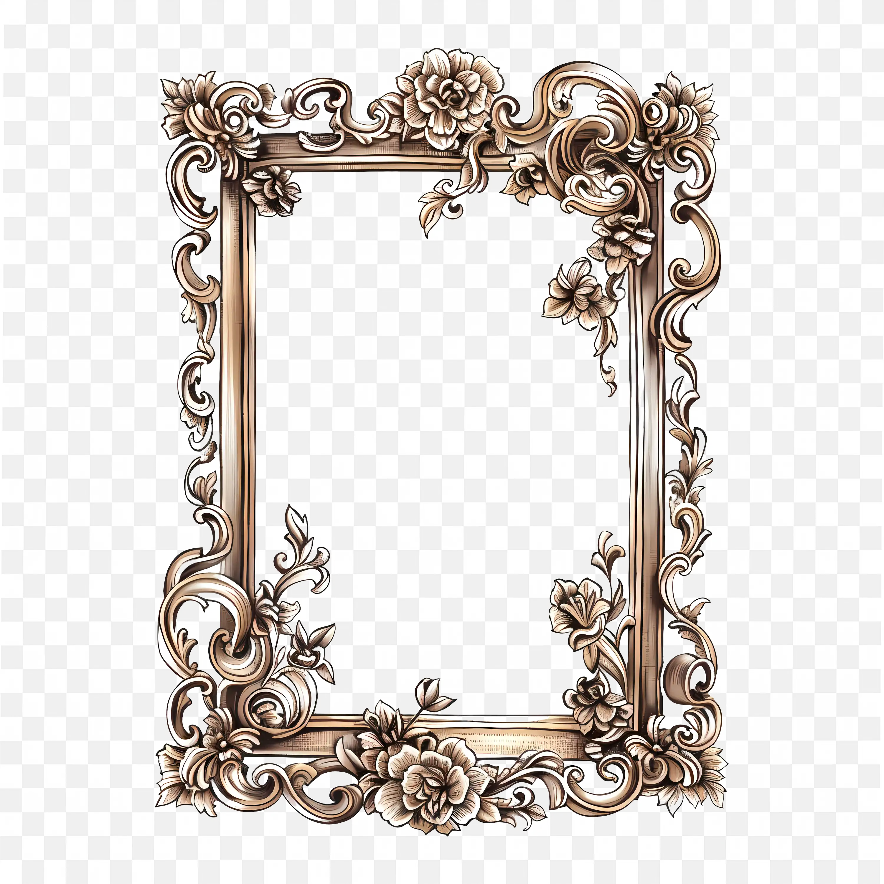 Brown Ornate Antique Vintage Photo Frame with Details Png