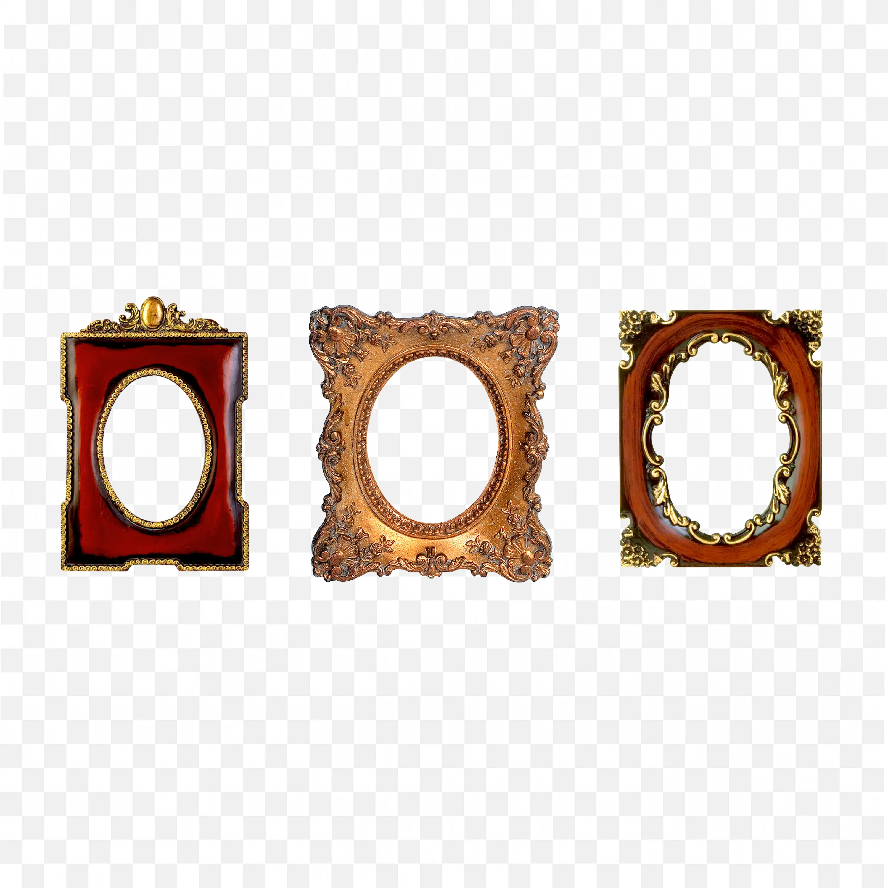 Brown Wood Ornamental Photo Frame Set with Three Openings