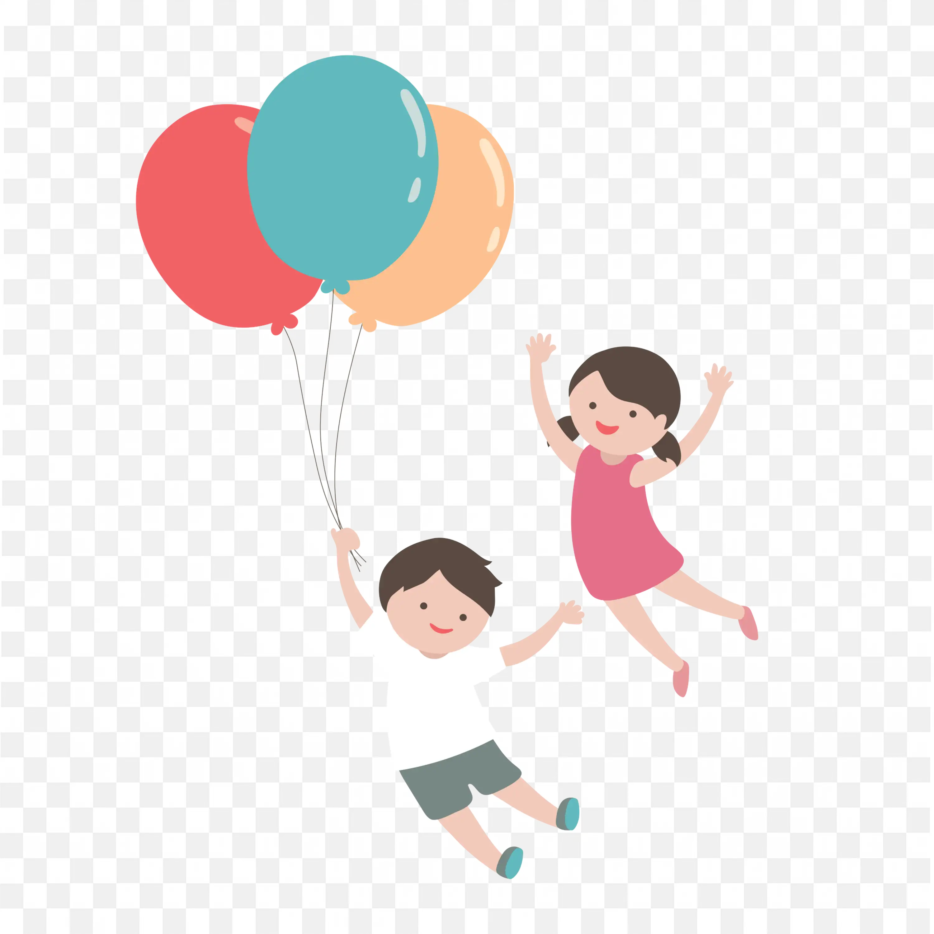Cartoon Kids Flying with Balloons Playful Scene Frame Png