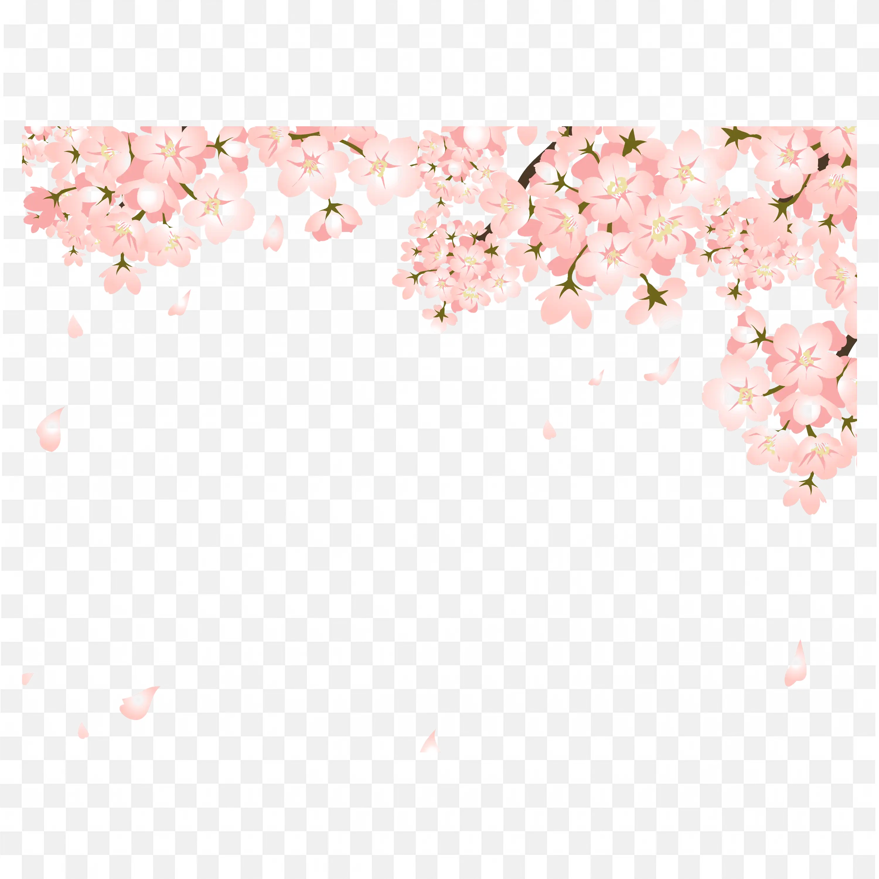 Cherry Blossom Corner Frame with Soft White Background