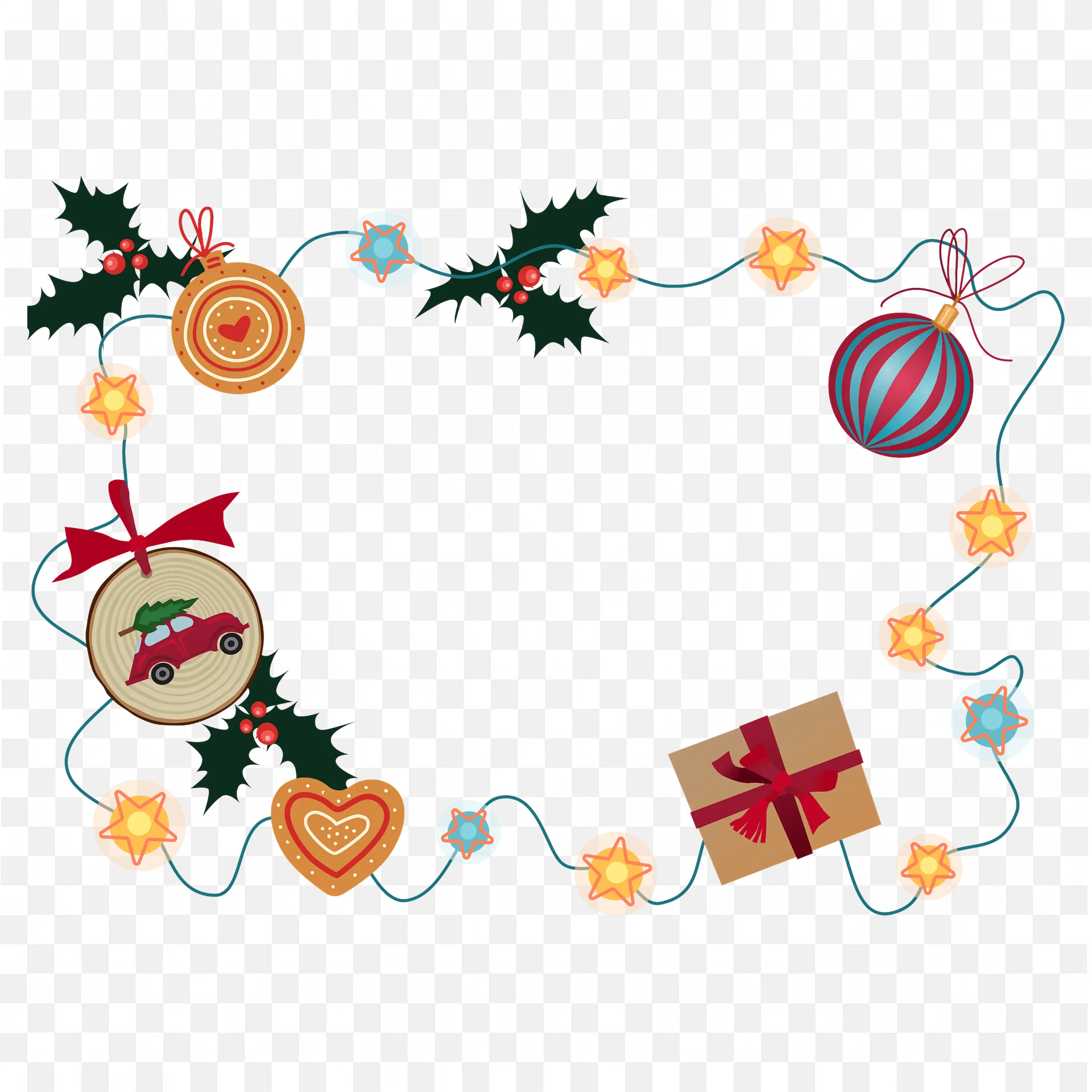 Christmas Garland Frame with Baubles and Candy Png