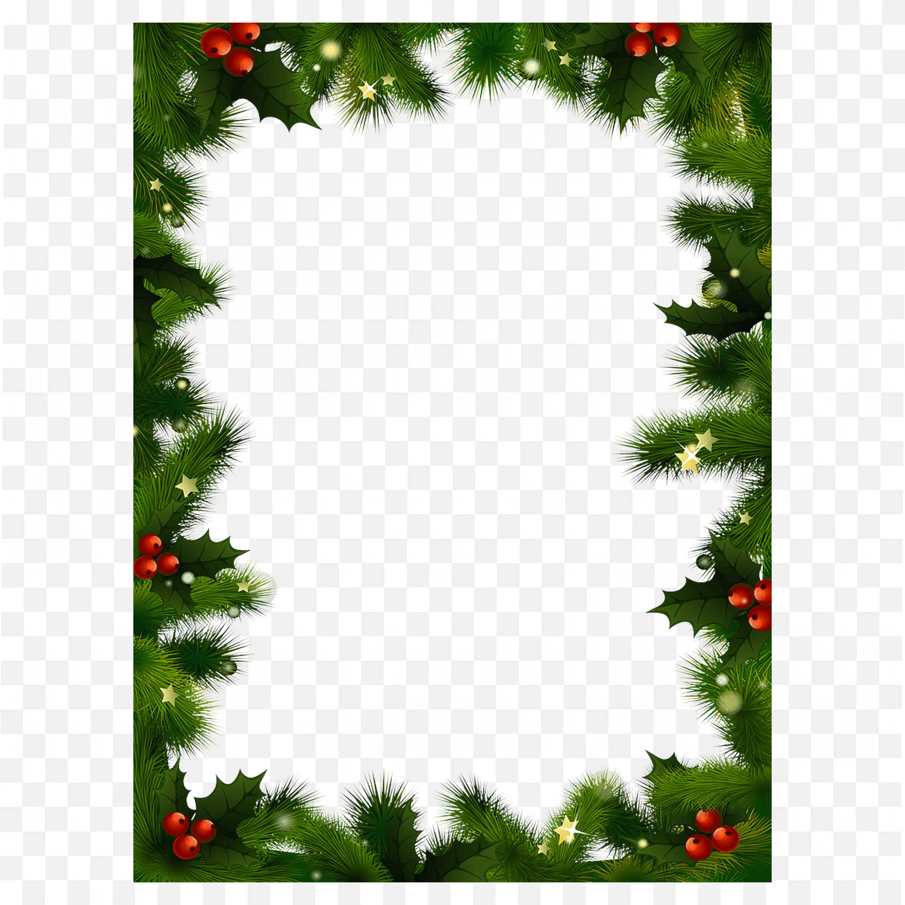 Christmas Pine Leaf Frame with Star and Red Bow Decor