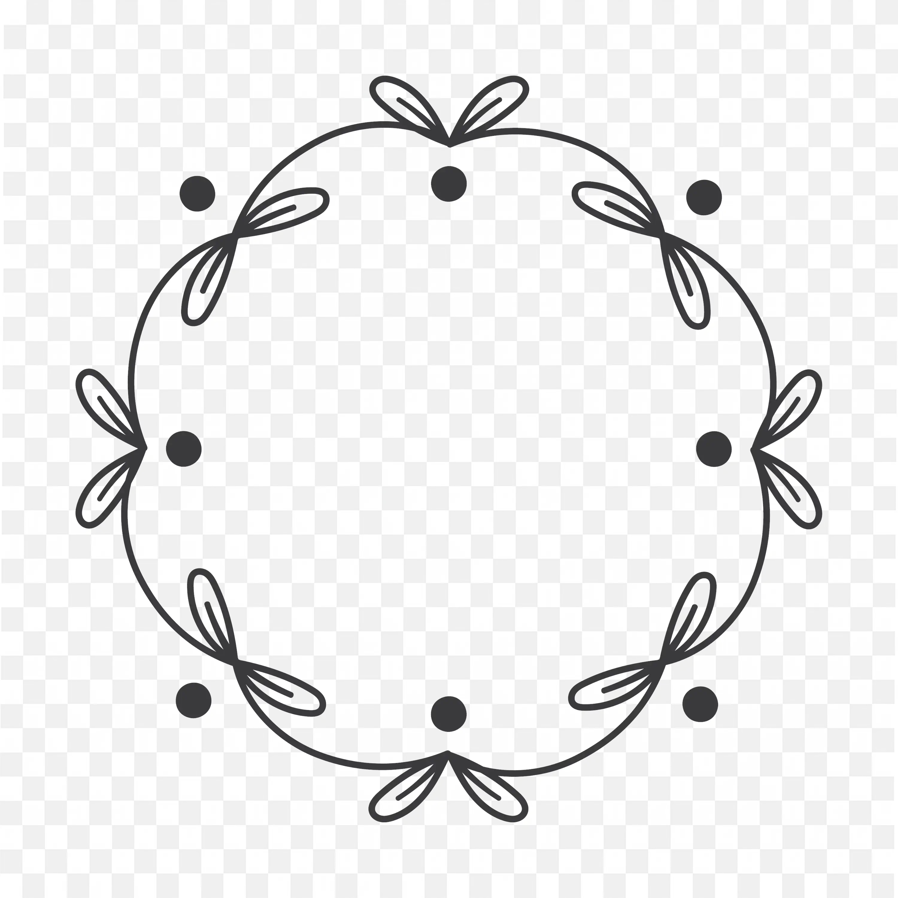 Circular Frame with Dotted Black Outline and Leaf Design