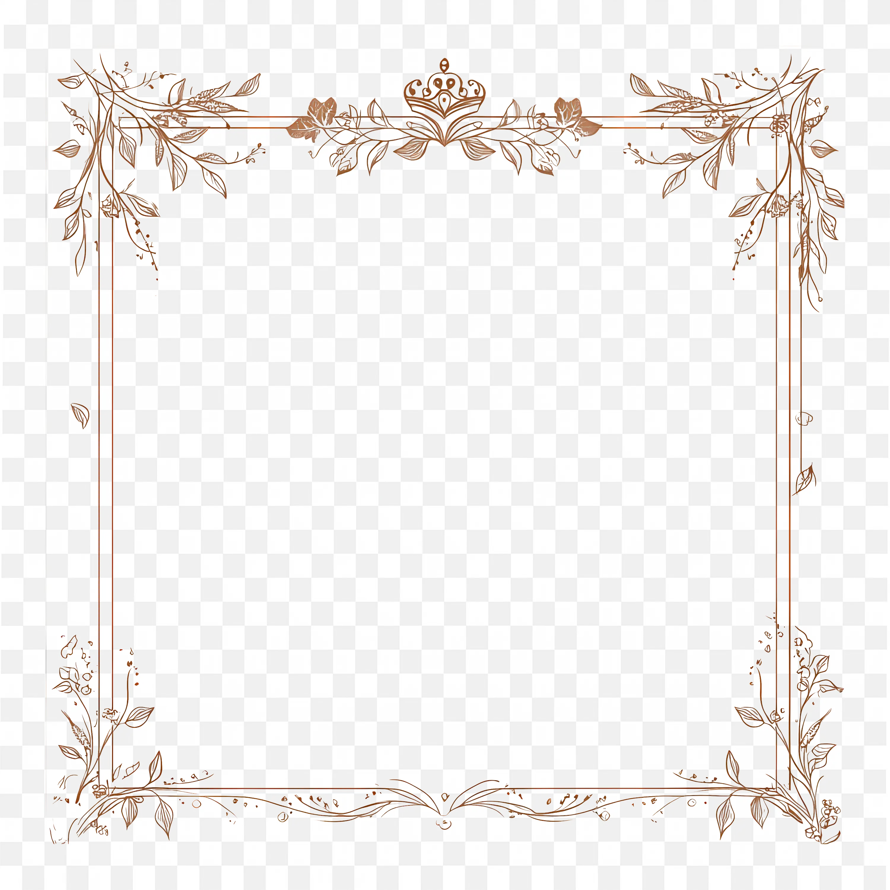 Classic Beige Floral Border Frame with Leaves Design