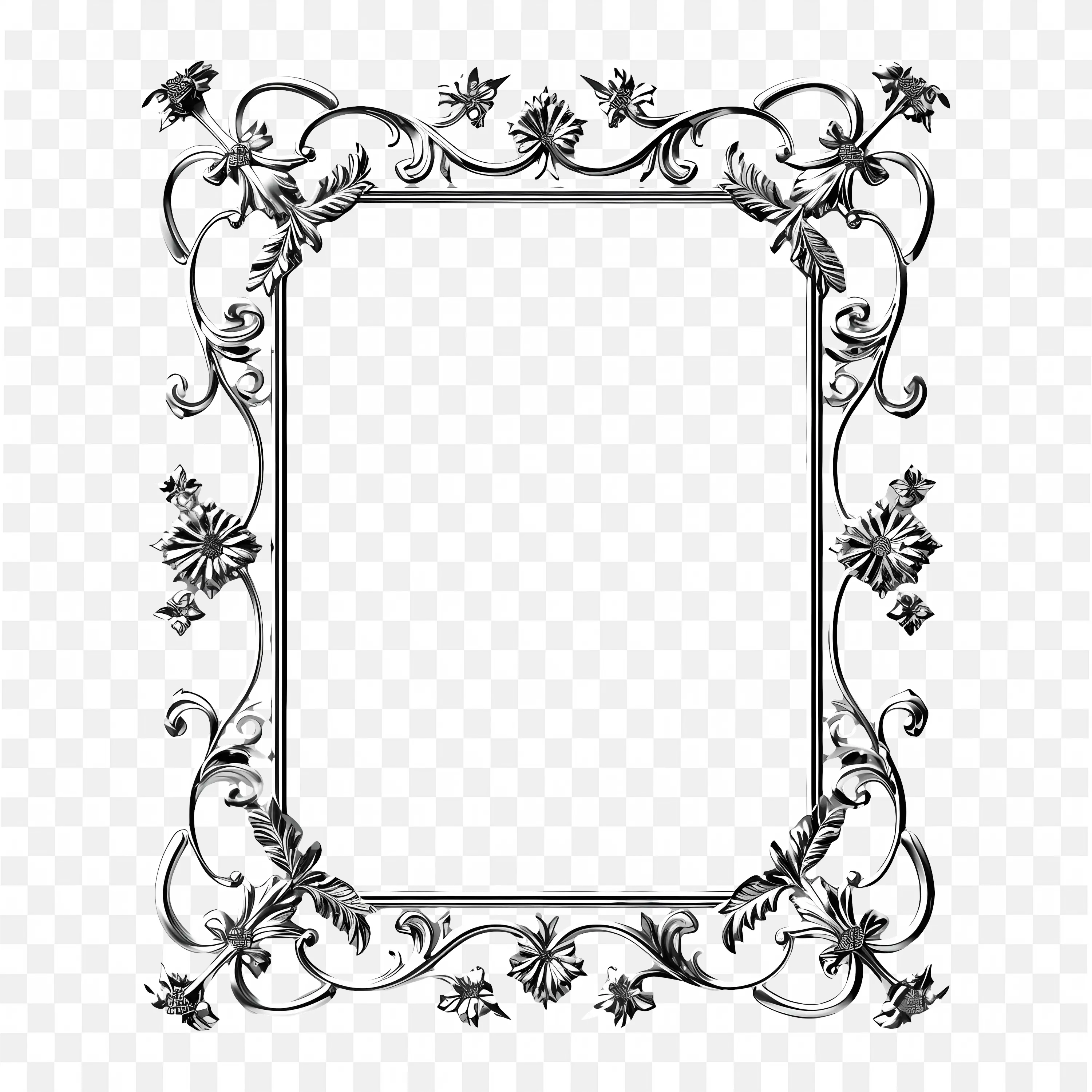 Classic Black Scroll Frame with Floral Border Art
