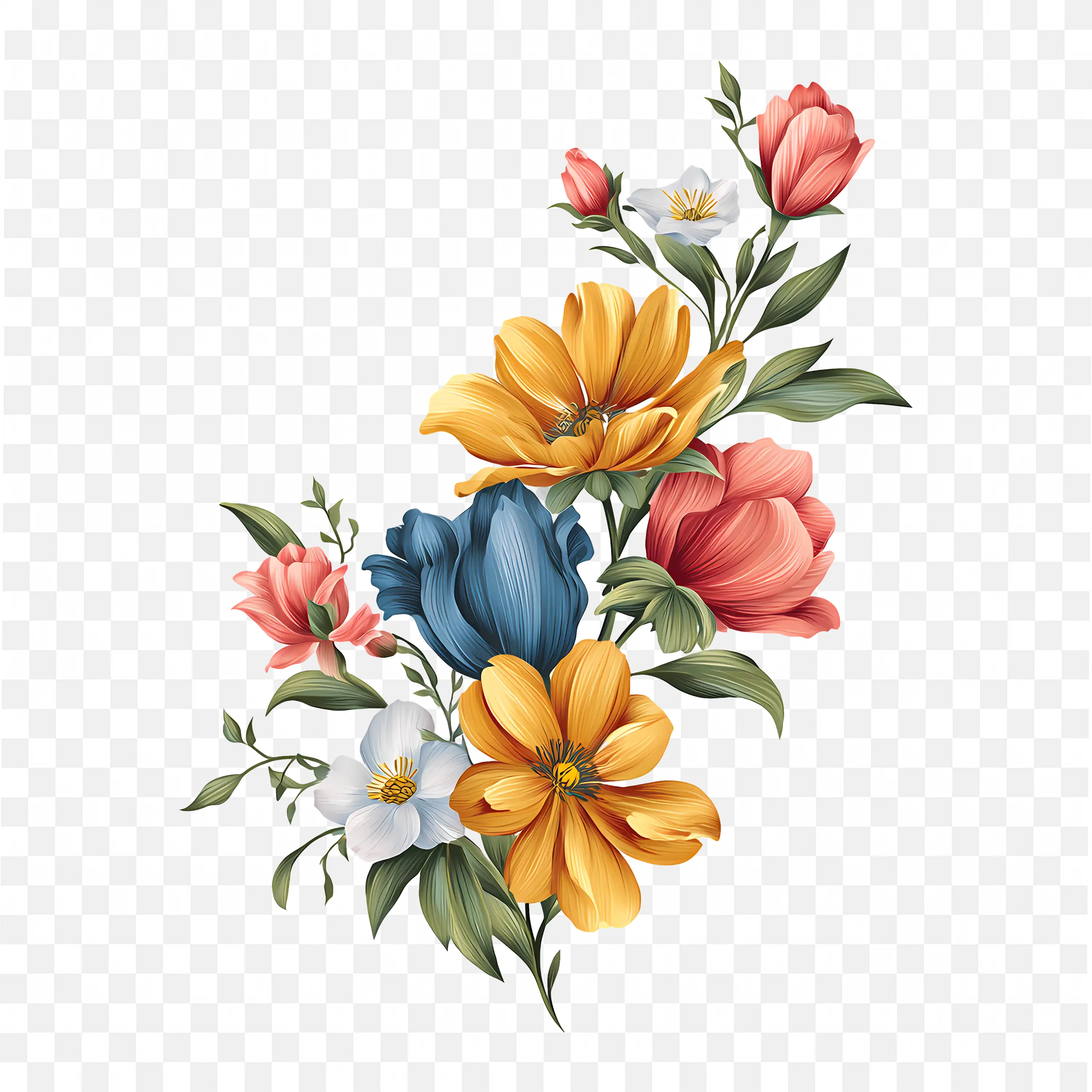 Classic Flower Frame with Orange Yellow Blue Bouquets