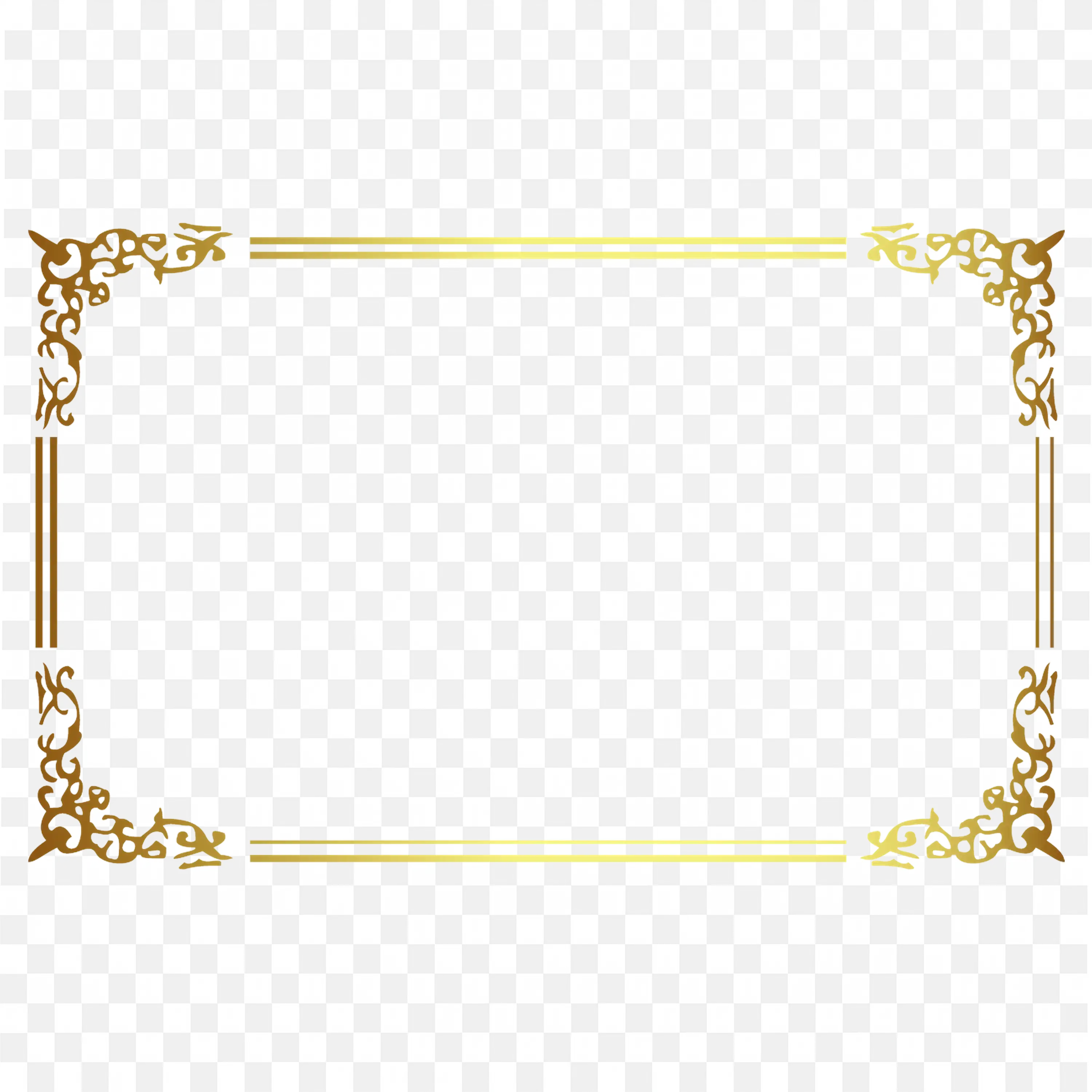 Classic Gold Ornate Thin Rectangular Frame Png Image
