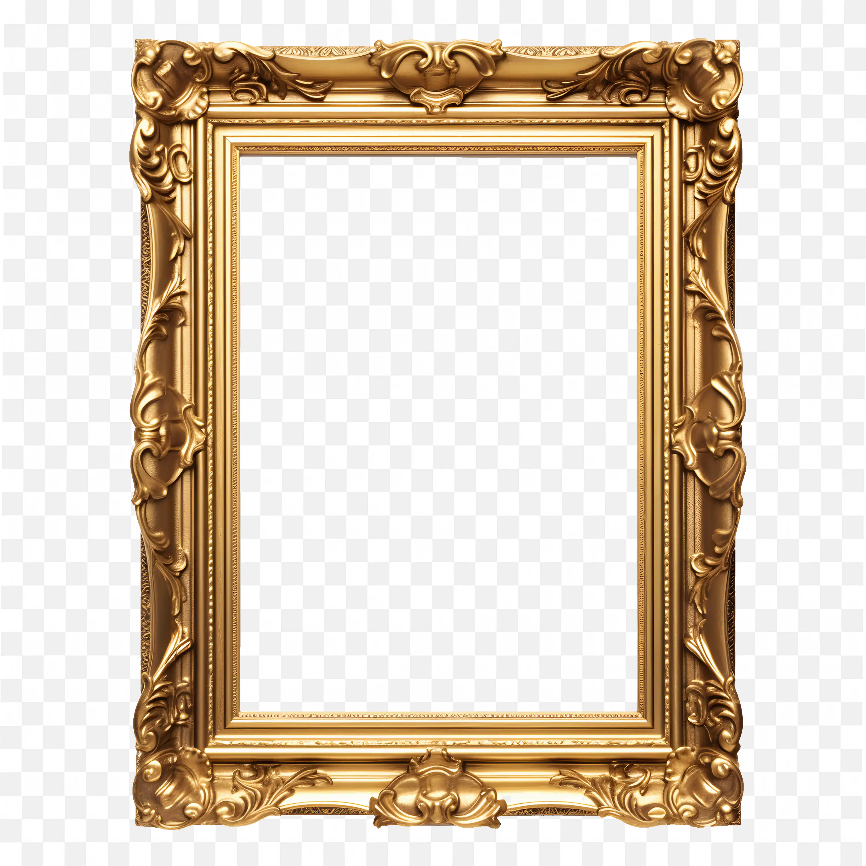 Classic Golden Rectangular Frame with Elegant Pattern Png