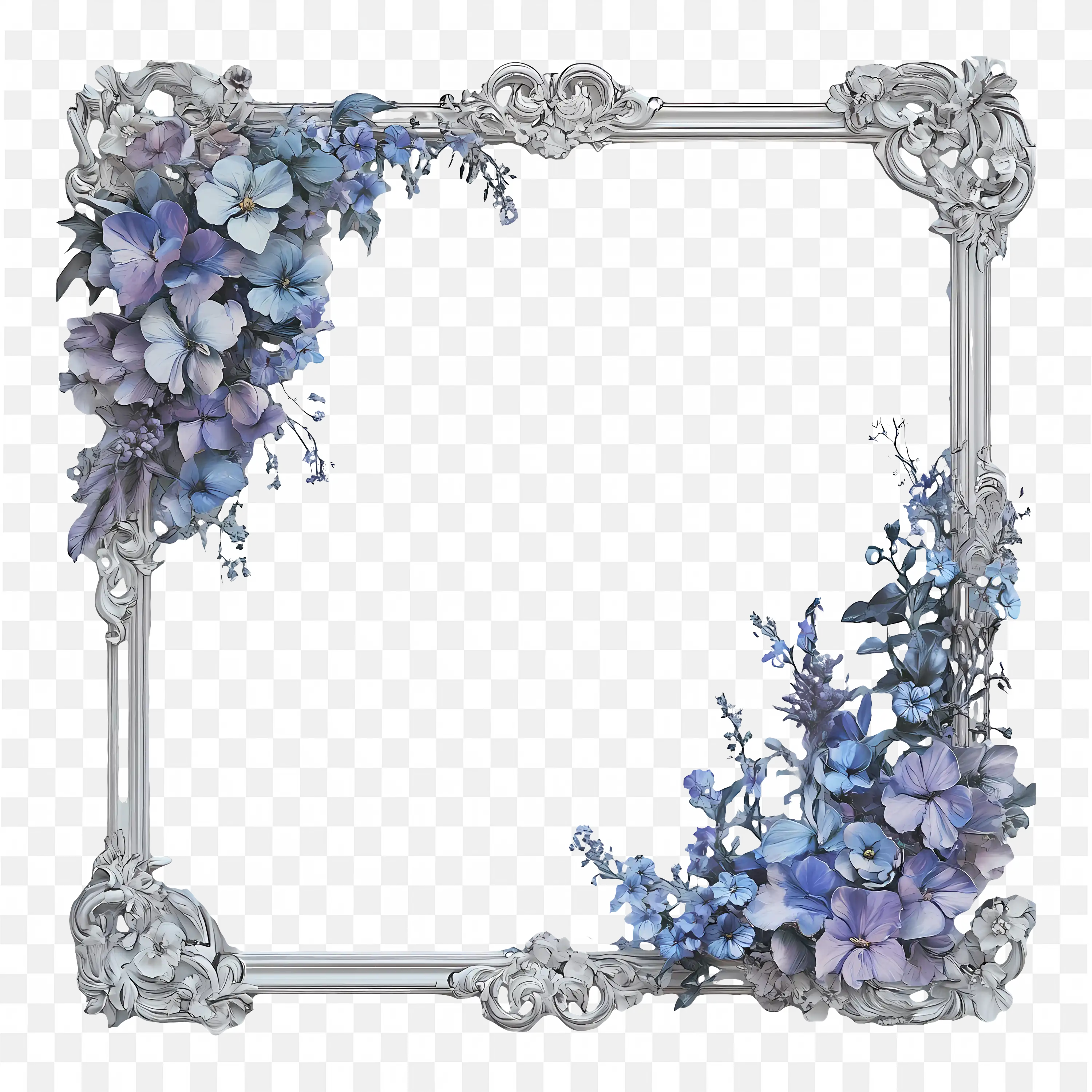 Classic Ornate Frame with Blue Flowers and Vines Design