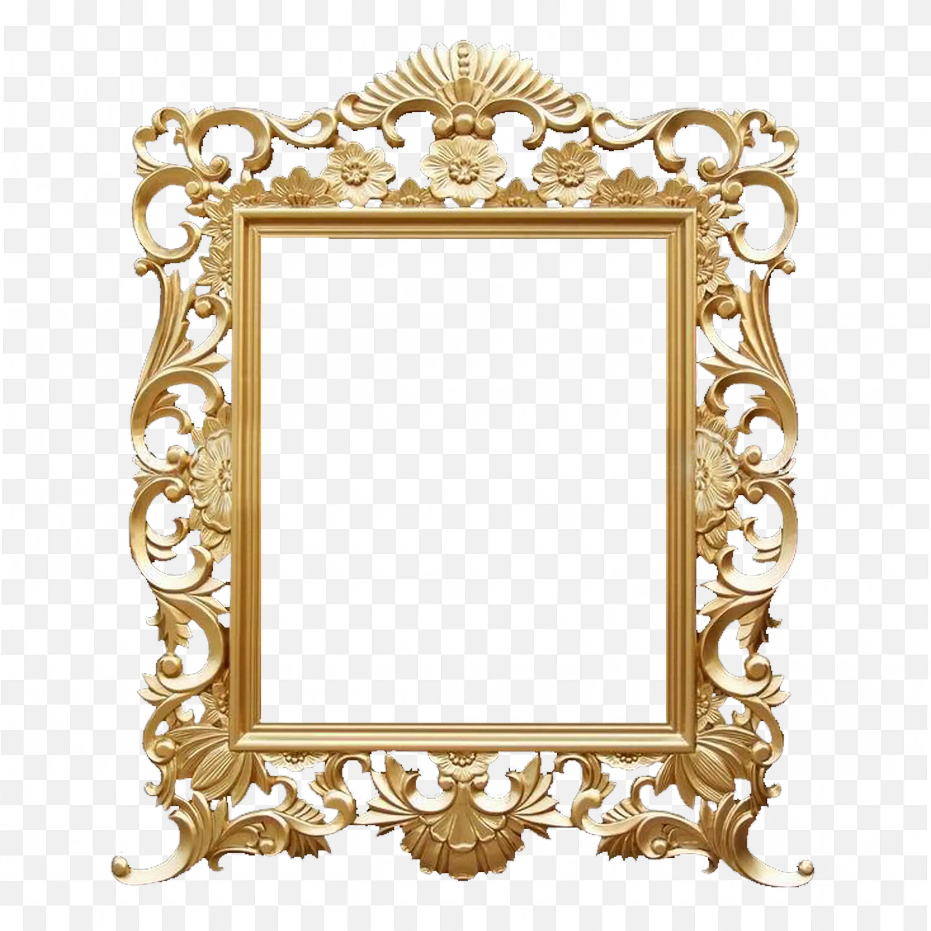 Classic Ornate Golden Square Photo Frame with Shadow Png