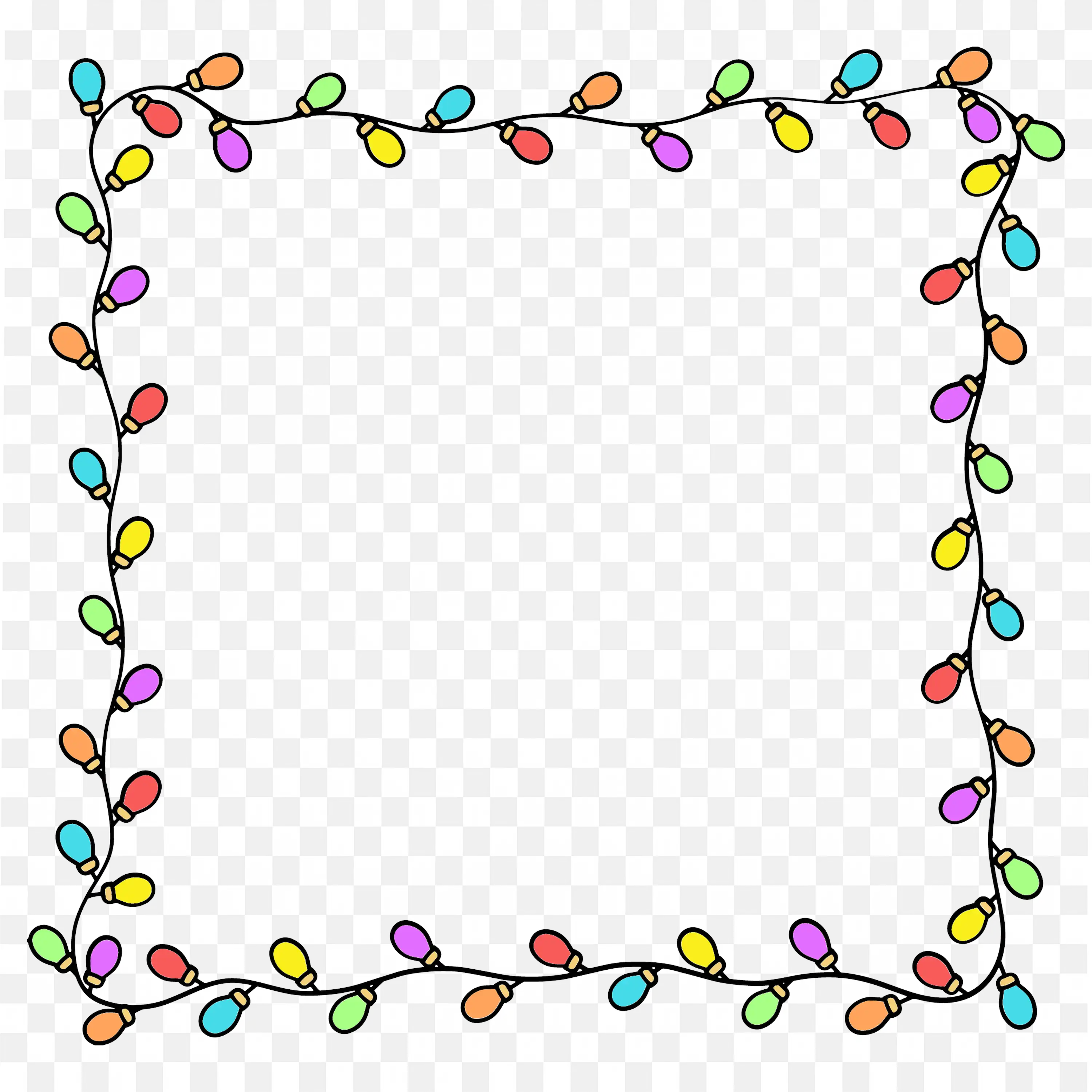 Colorful Christmas Light Bulb Frame with Garland Png