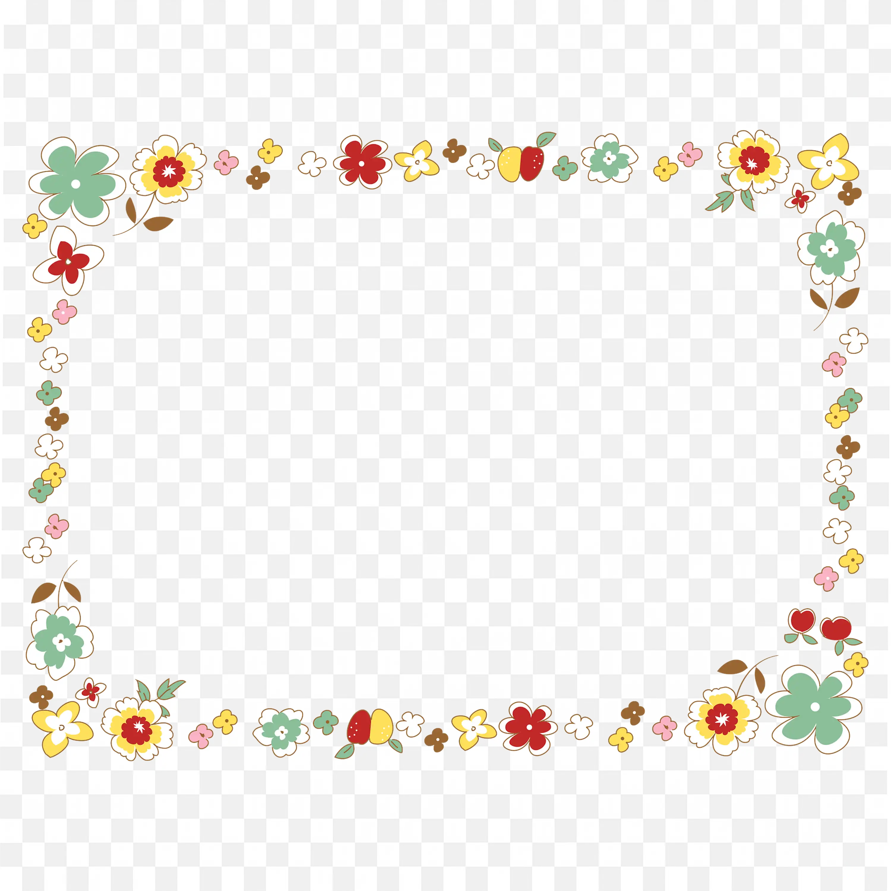 Colorful Dotted Border Frame with Soft Pastel Flowers Png