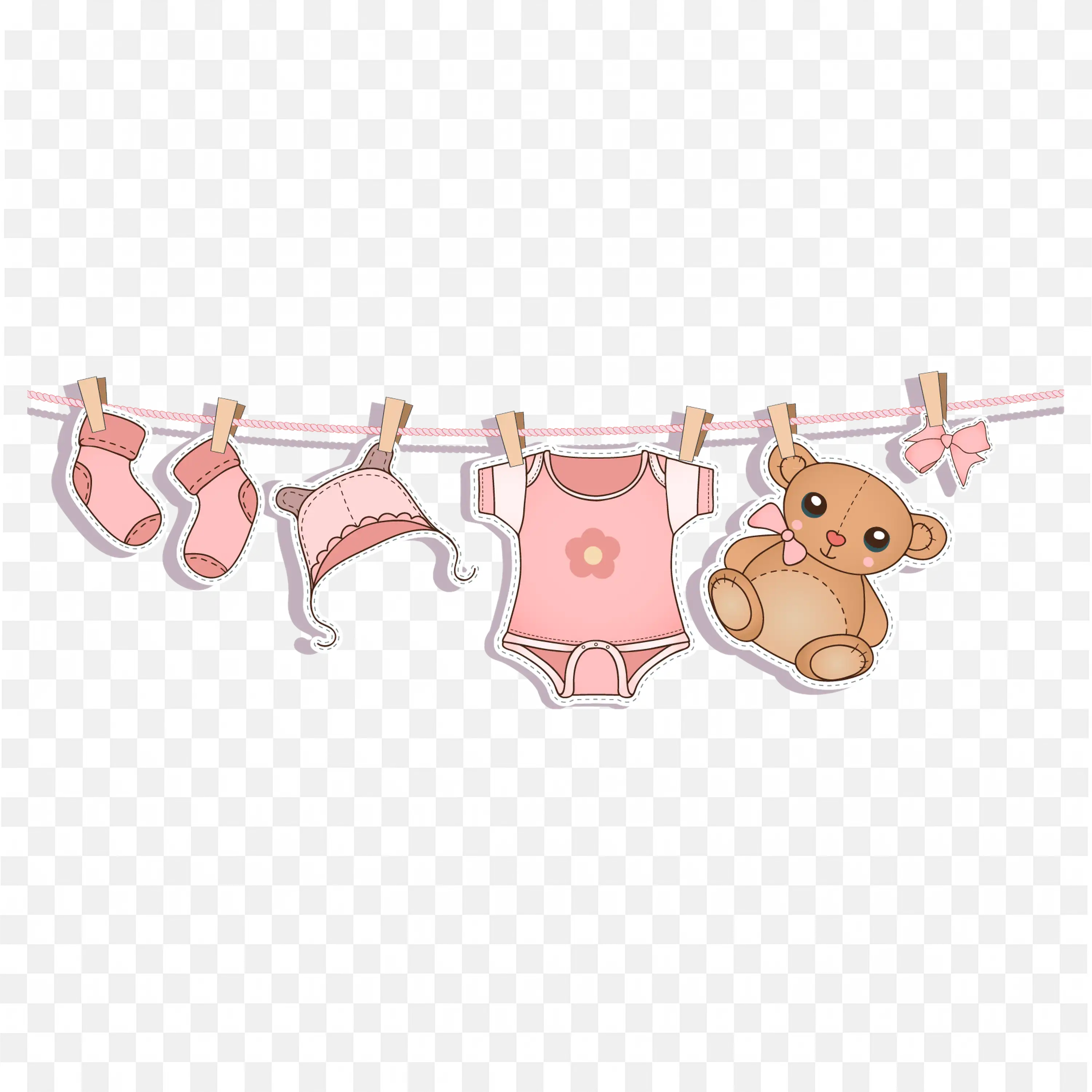 Cute Baby Clothes Pink Theme Hanging Line Frame Png