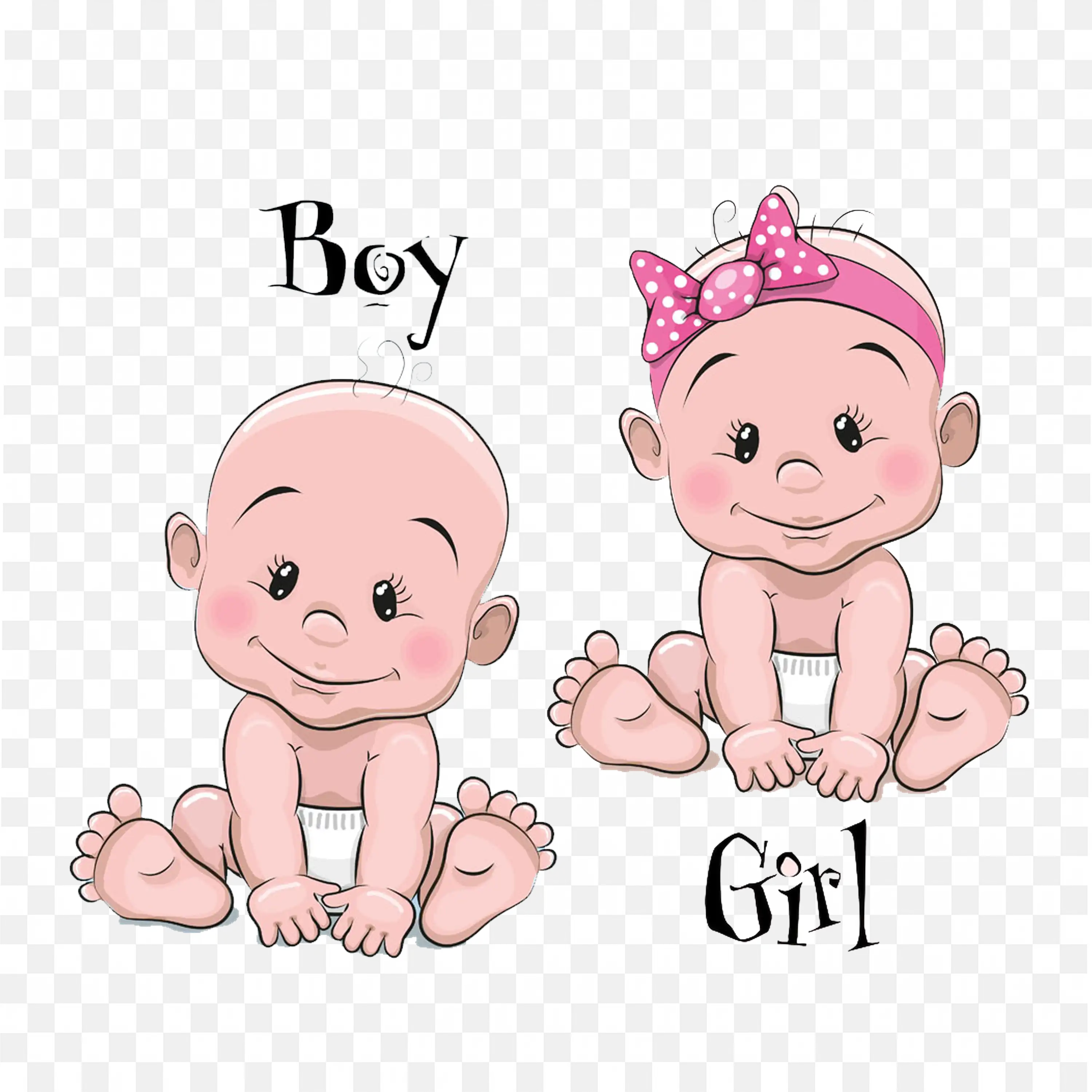 Cute Boy and Girl Baby Cartoon Characters Sitting Together