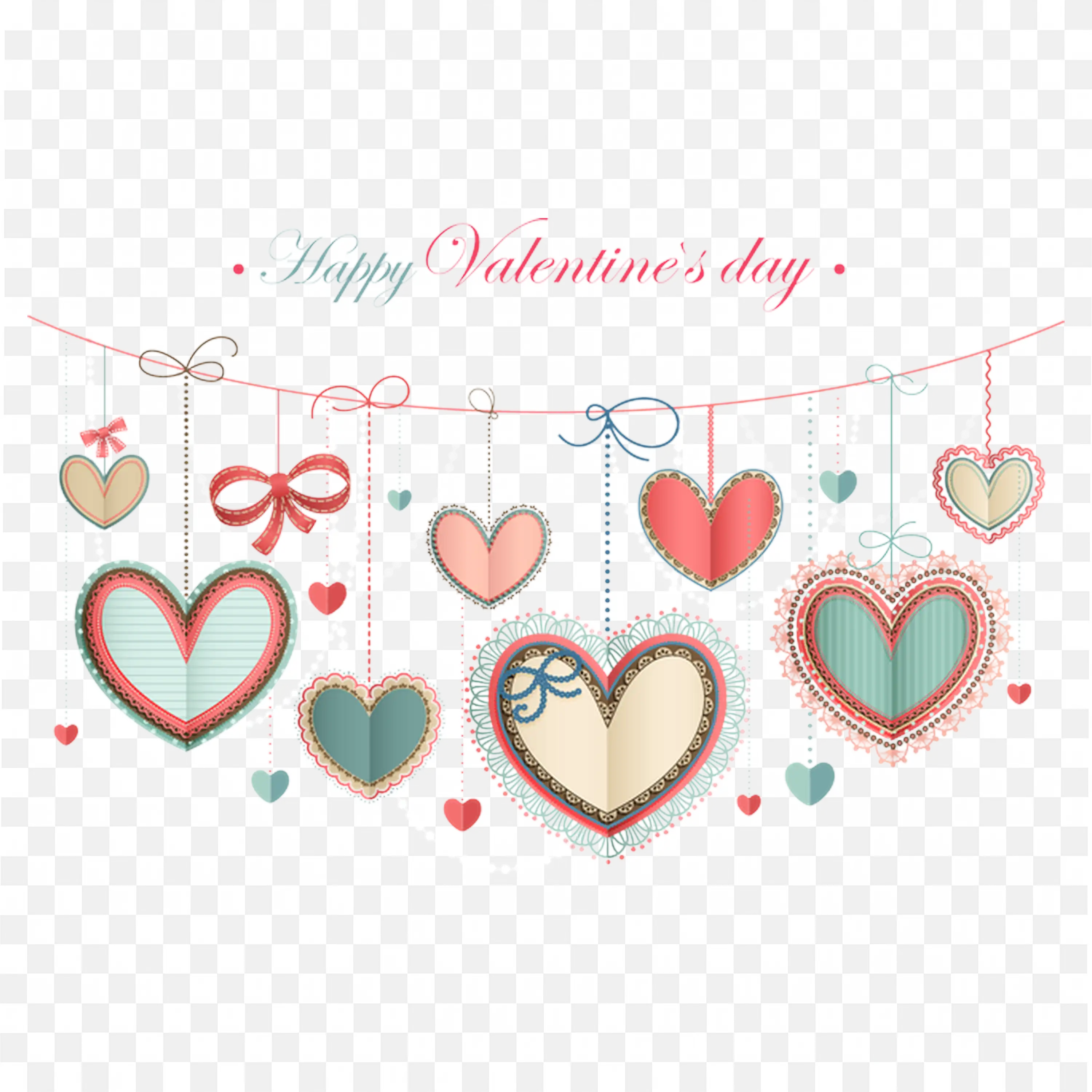 Cute Hanging Hearts and Text Happy Valentine Frame Png