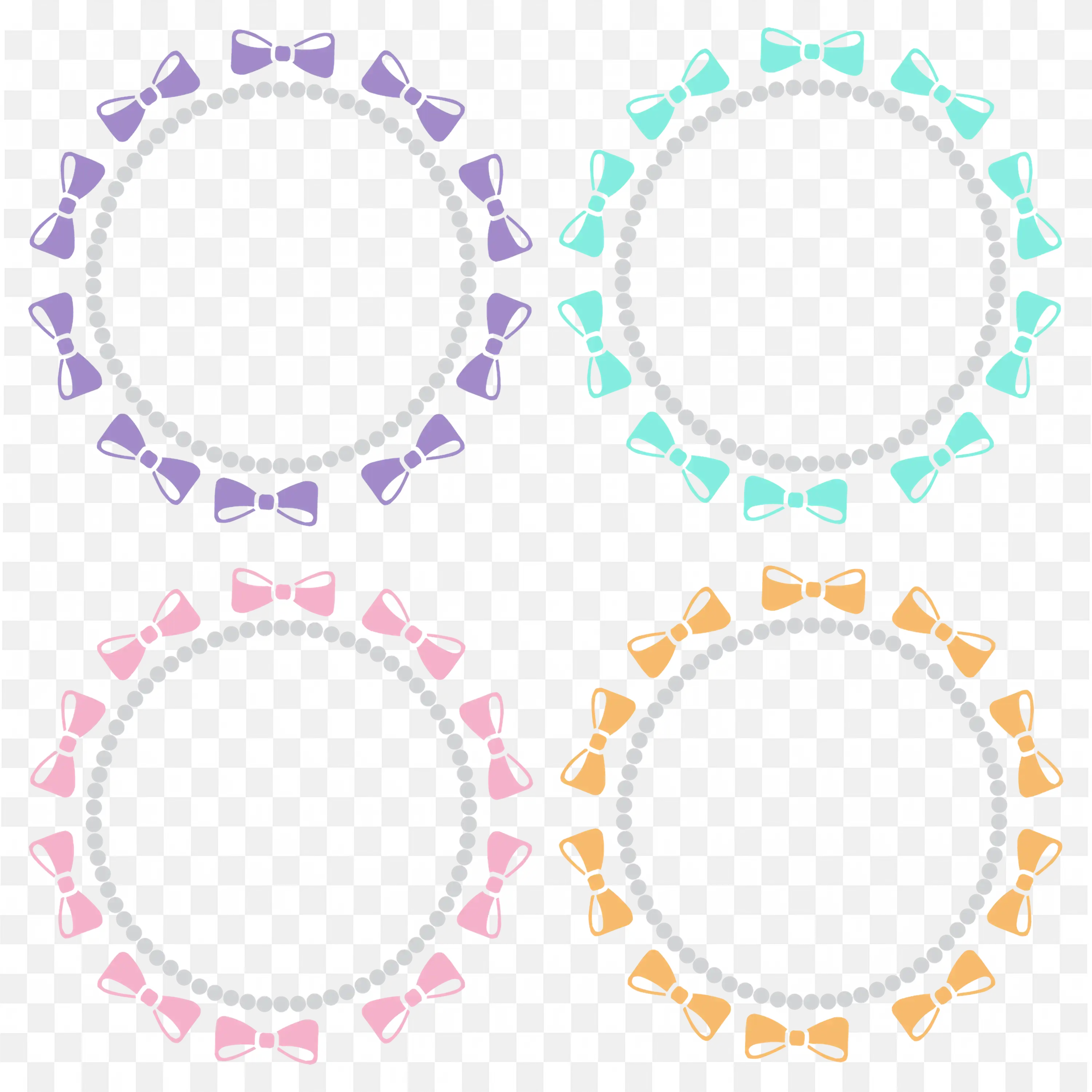 Cute Pastel Round Decorative Circle Borders with Bows Png