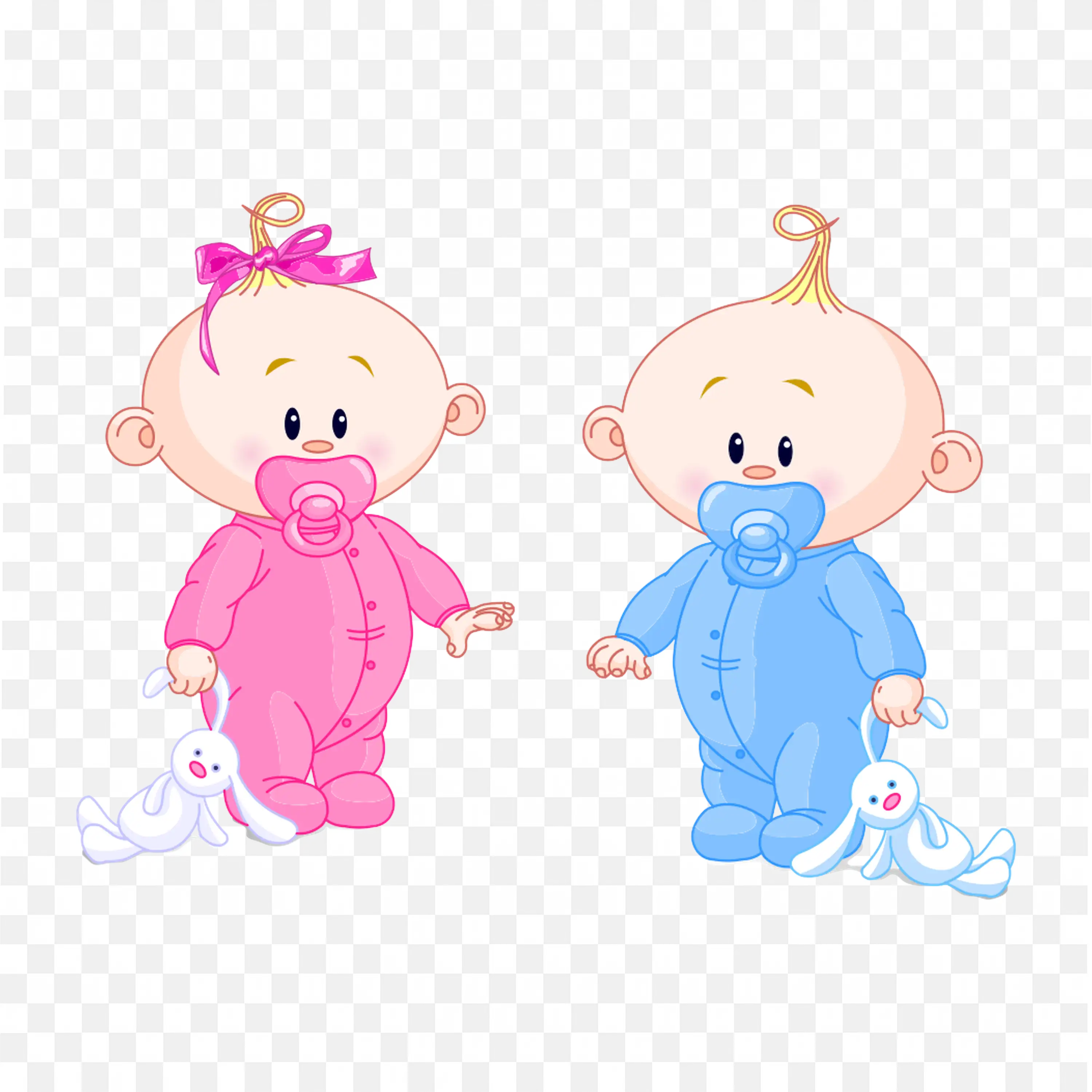 Cute Pink and Blue Baby Cartoon Characters Standing Png
