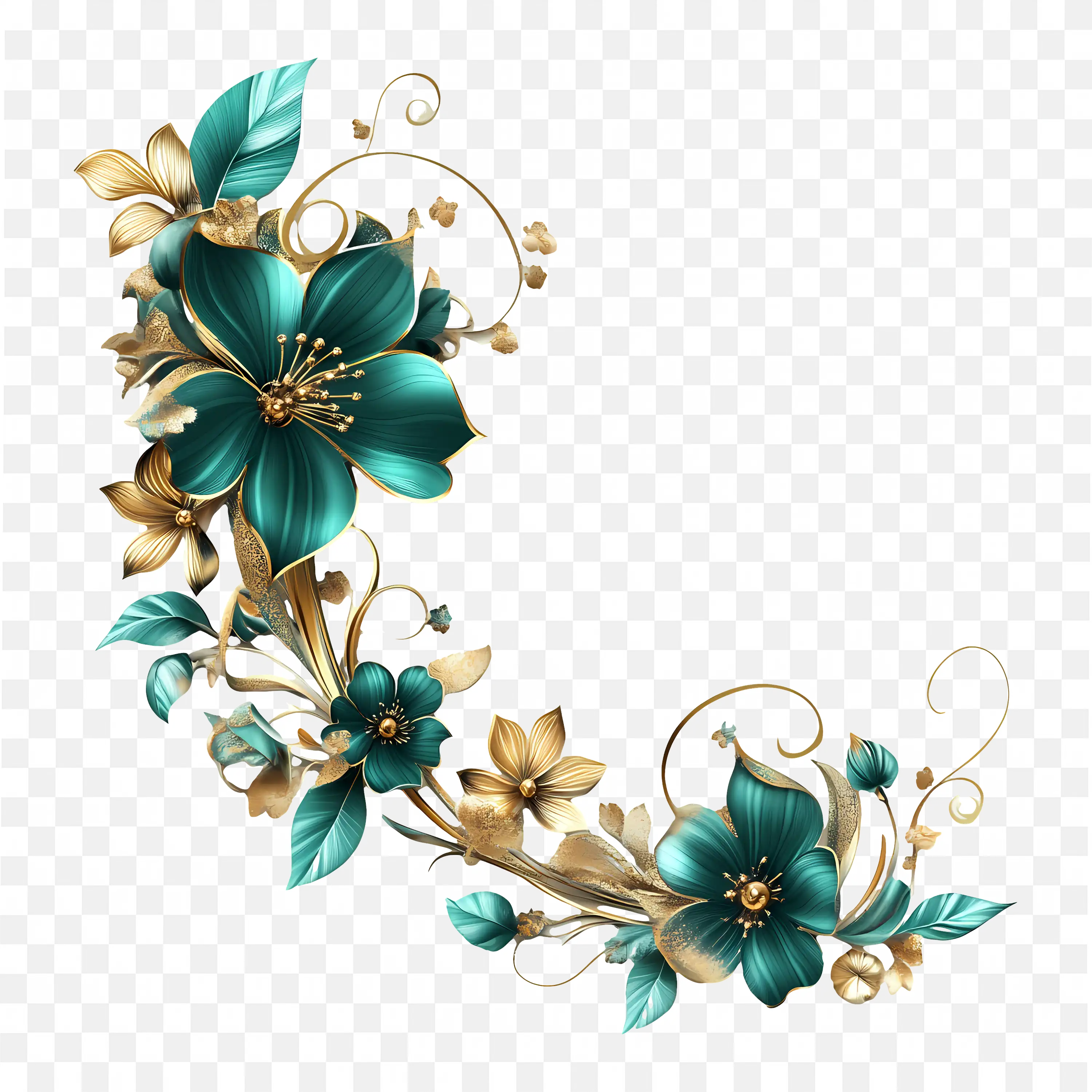 Dark Teal and Gold Floral Border Elegant Flower Frame