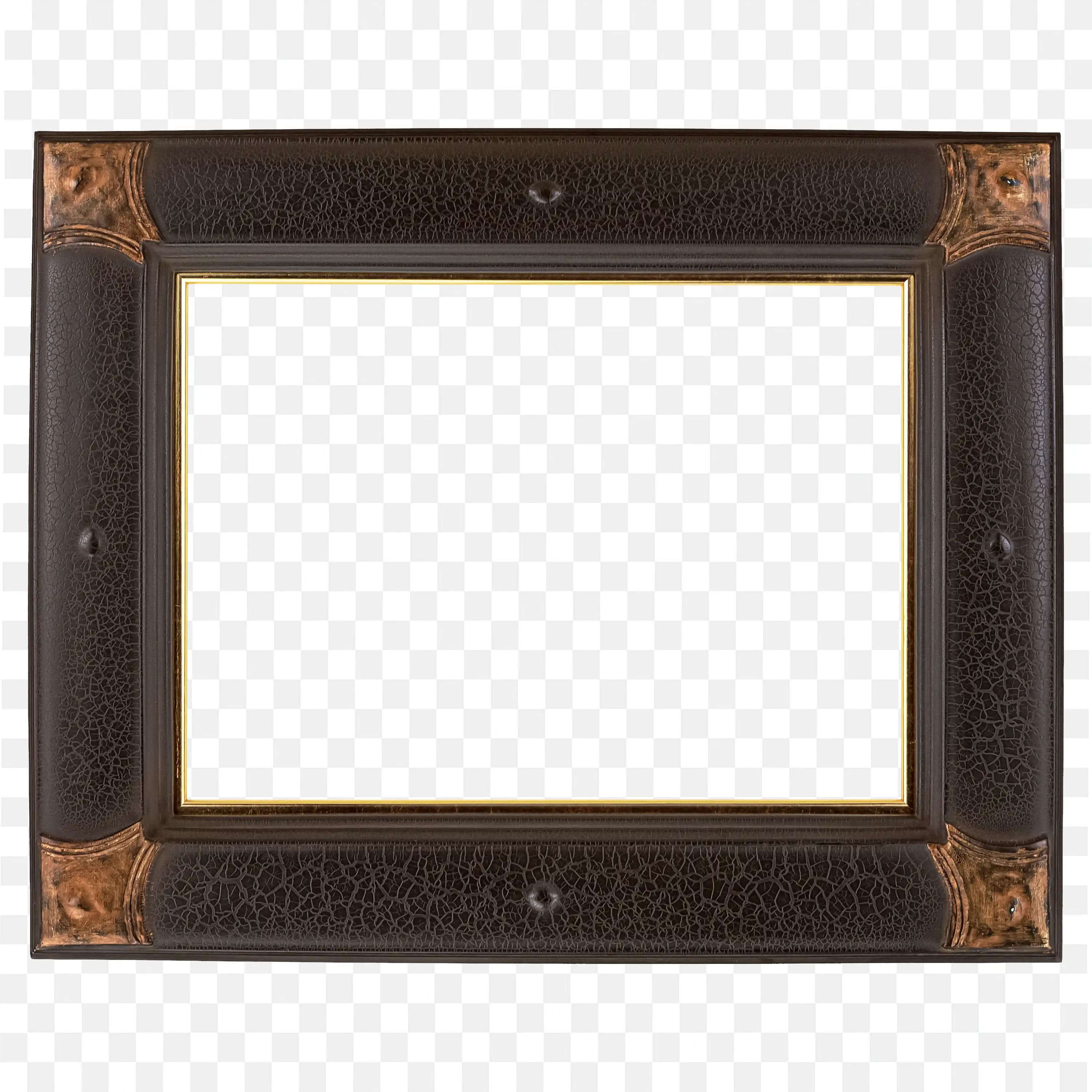 Dark Wooden Frame with Vintage Style and Brass Corner Details