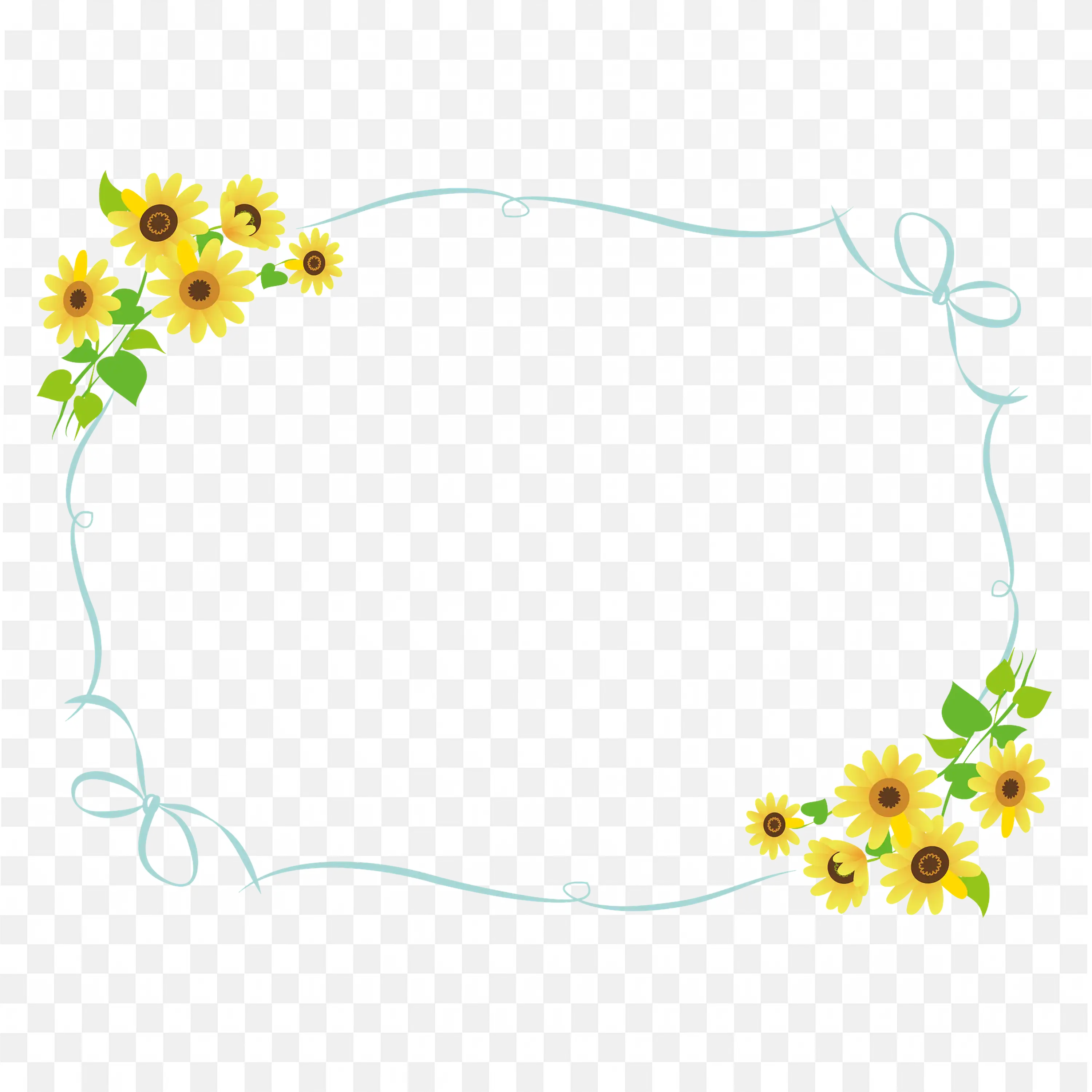 Delicate Green Floral Vine Frame with Yellow Flowers Png