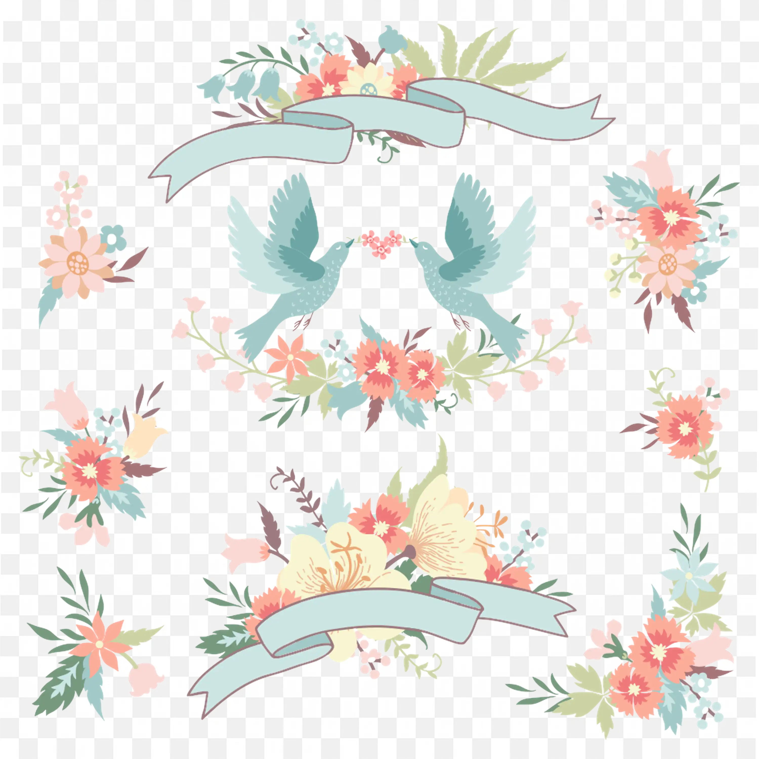 Delicate Pink and Blue Flower Frame with Soft Border Art