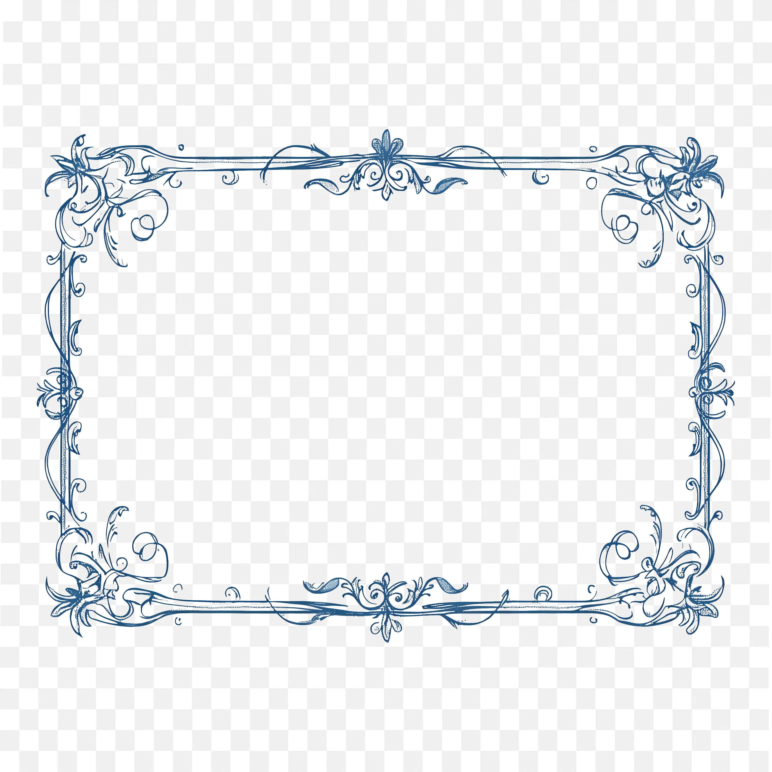Elegant Blue Border Frame with Swirl Pattern and Crown Png