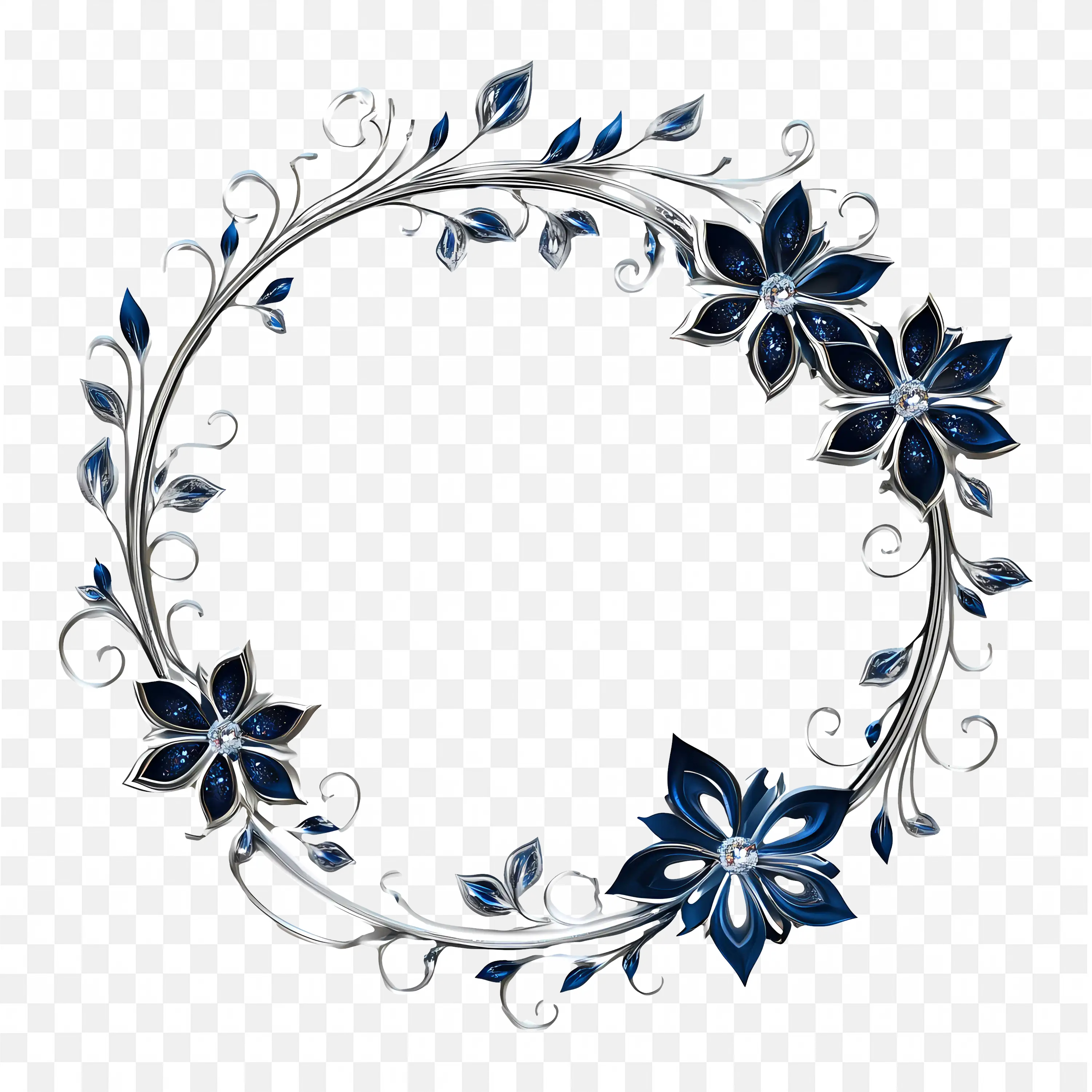 Elegant Navy Blue Leaf Wreath Wedding Circle Frame Png