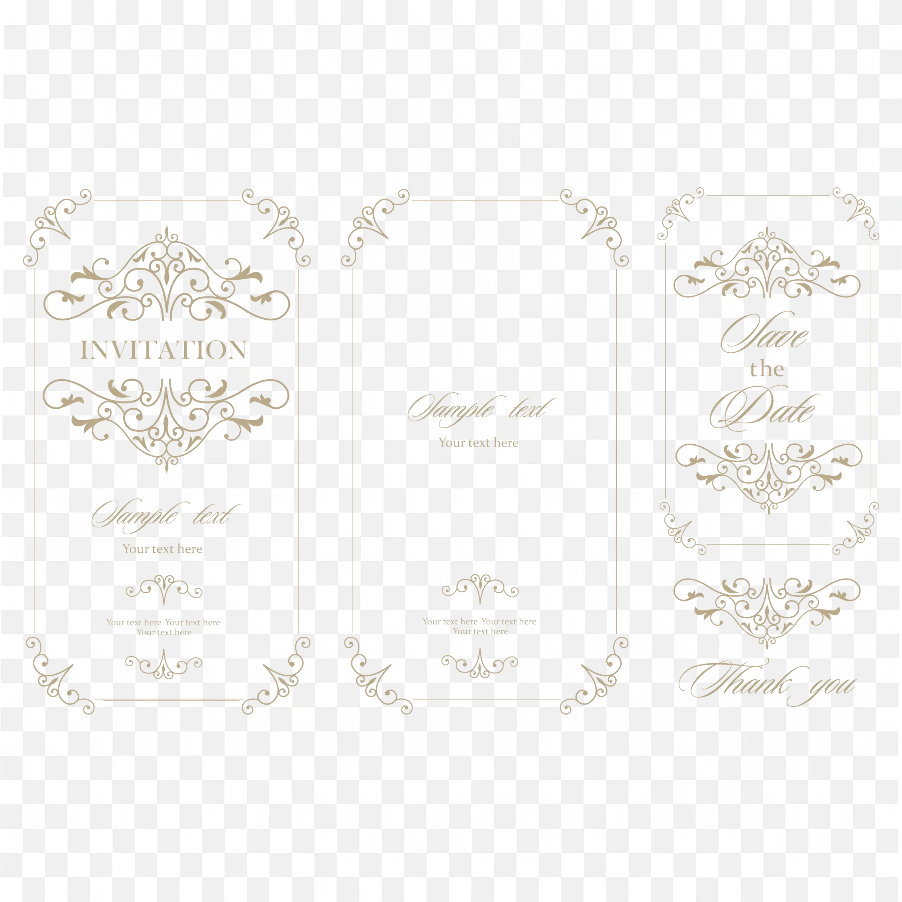 Elegant Wedding Invitation Frame with Floral Motifs Png