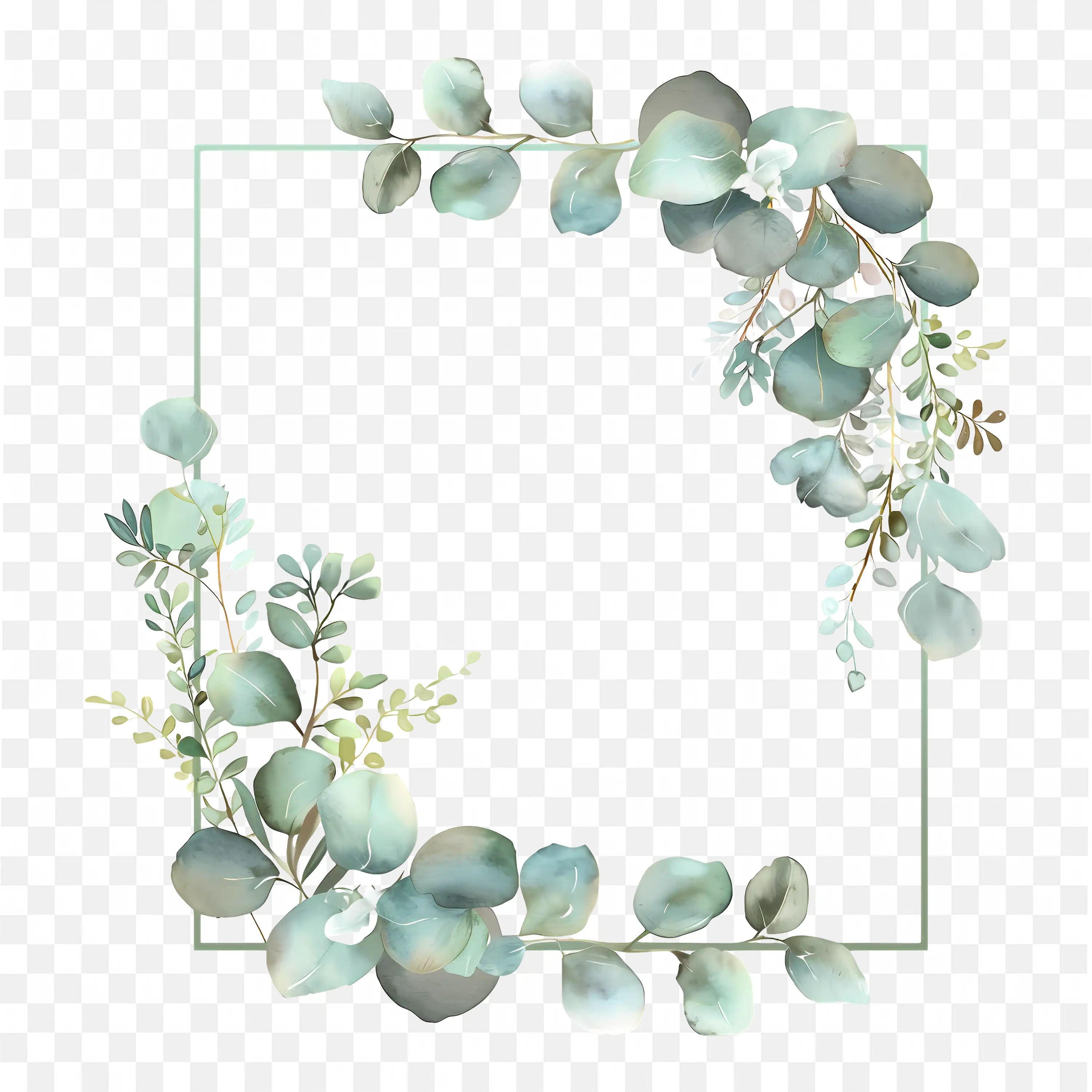 Eucalyptus Leaf Frame with Soft Blue Green Foliage Art