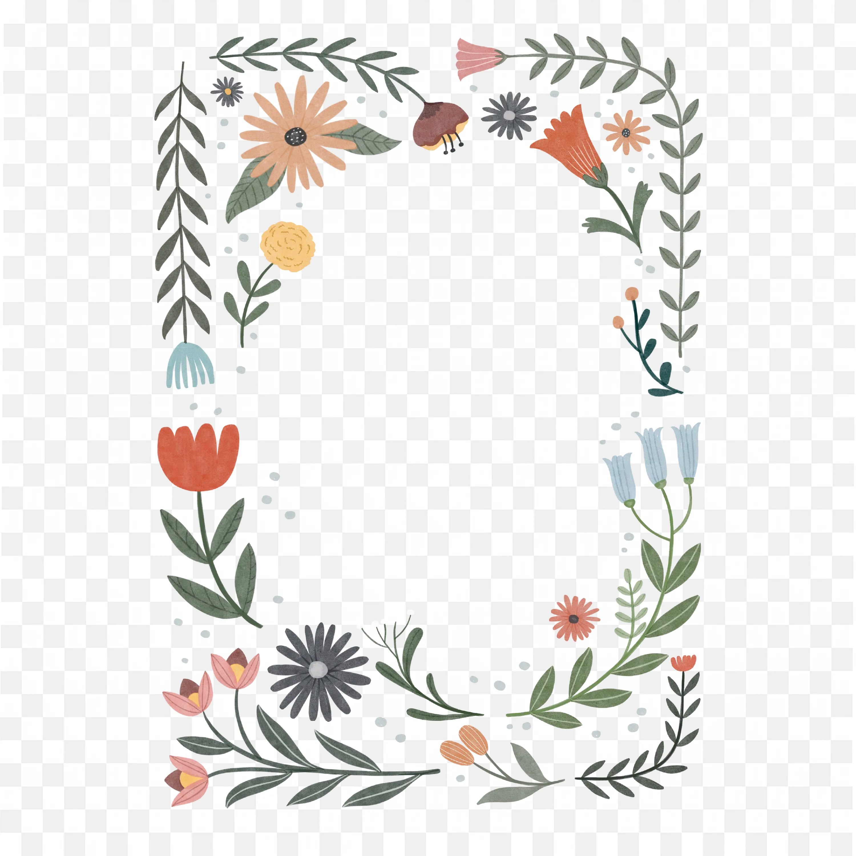 Floral Autumn Wreath with Leaves and Flowers Decorative Png