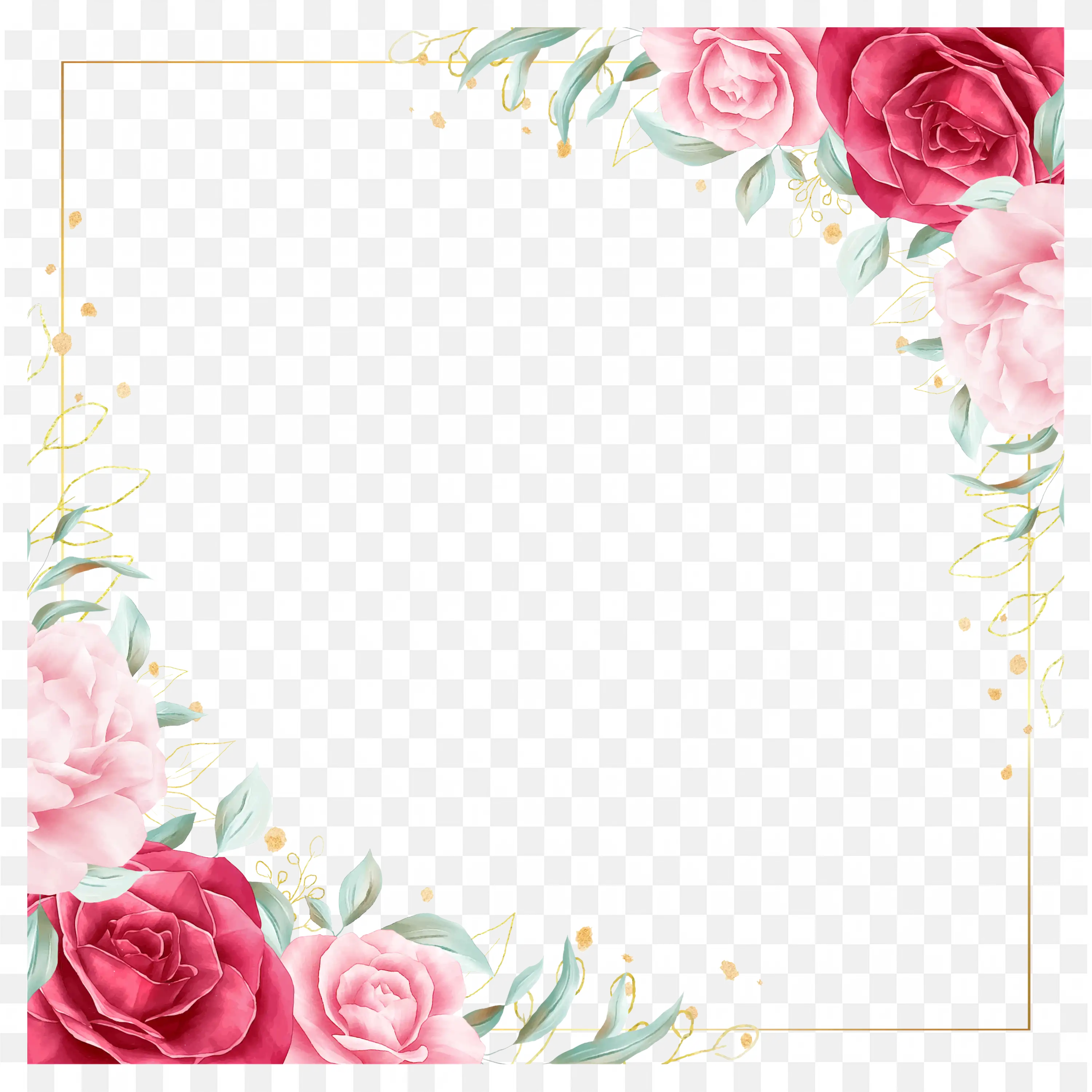 Floral Corner Border Frame with Pink Rose Decorationart