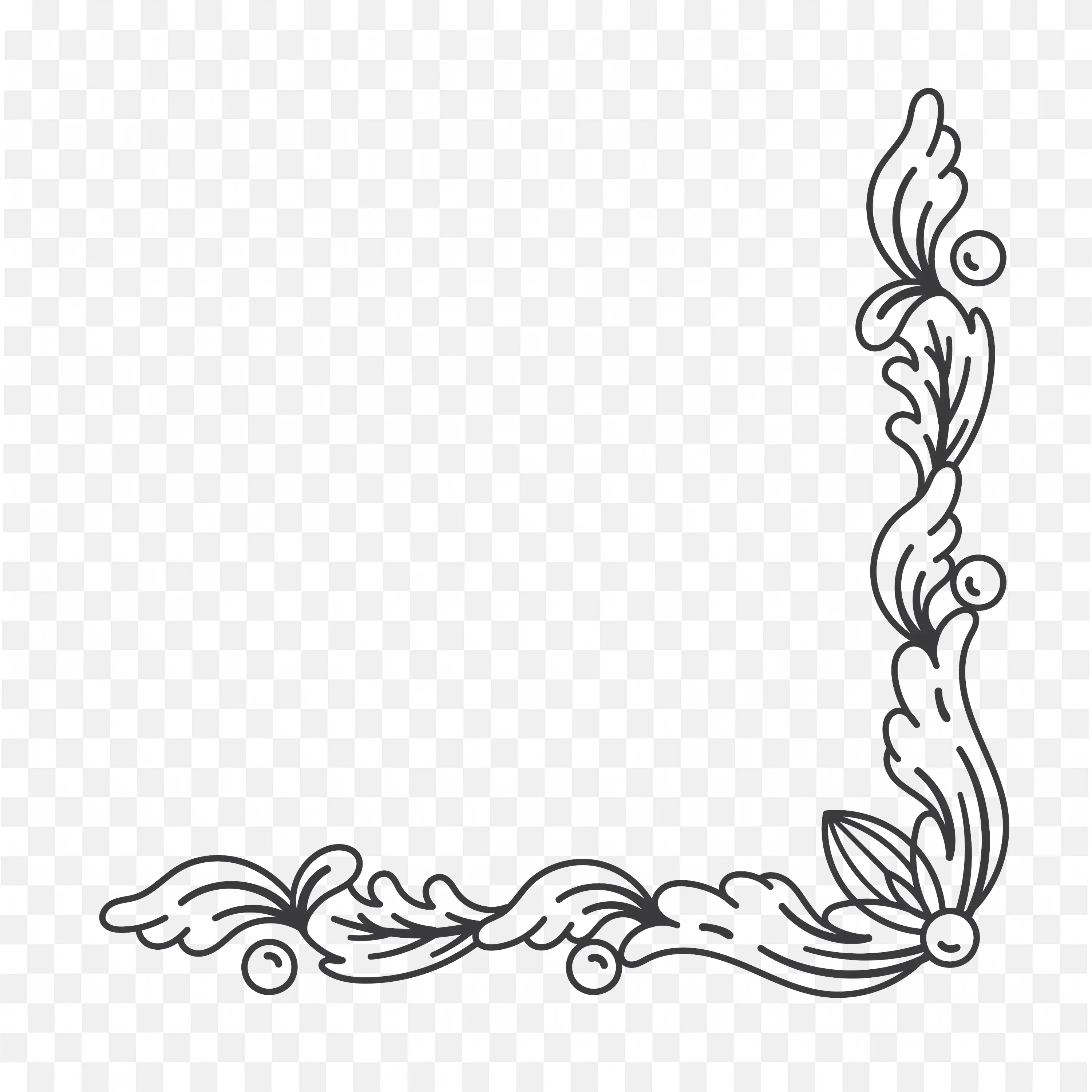 Floral Corner Design Frame with Swirls and Leaves Png