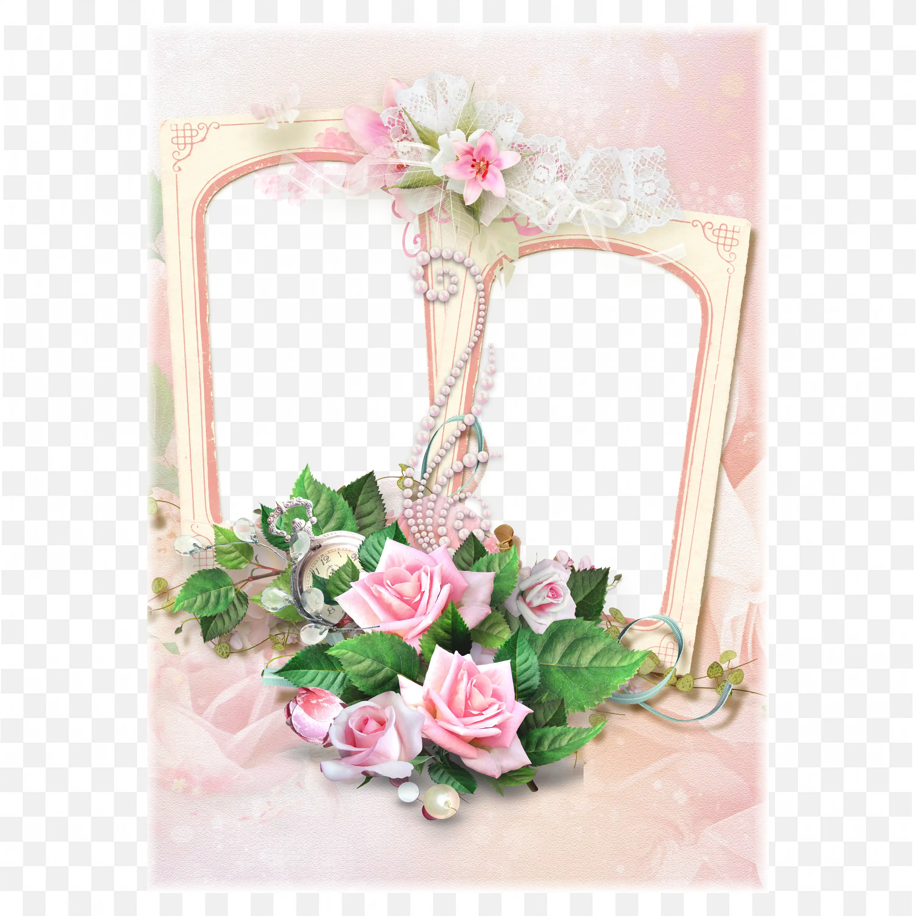 Floral Double Chair Photo Frame with Pink Rose Decor