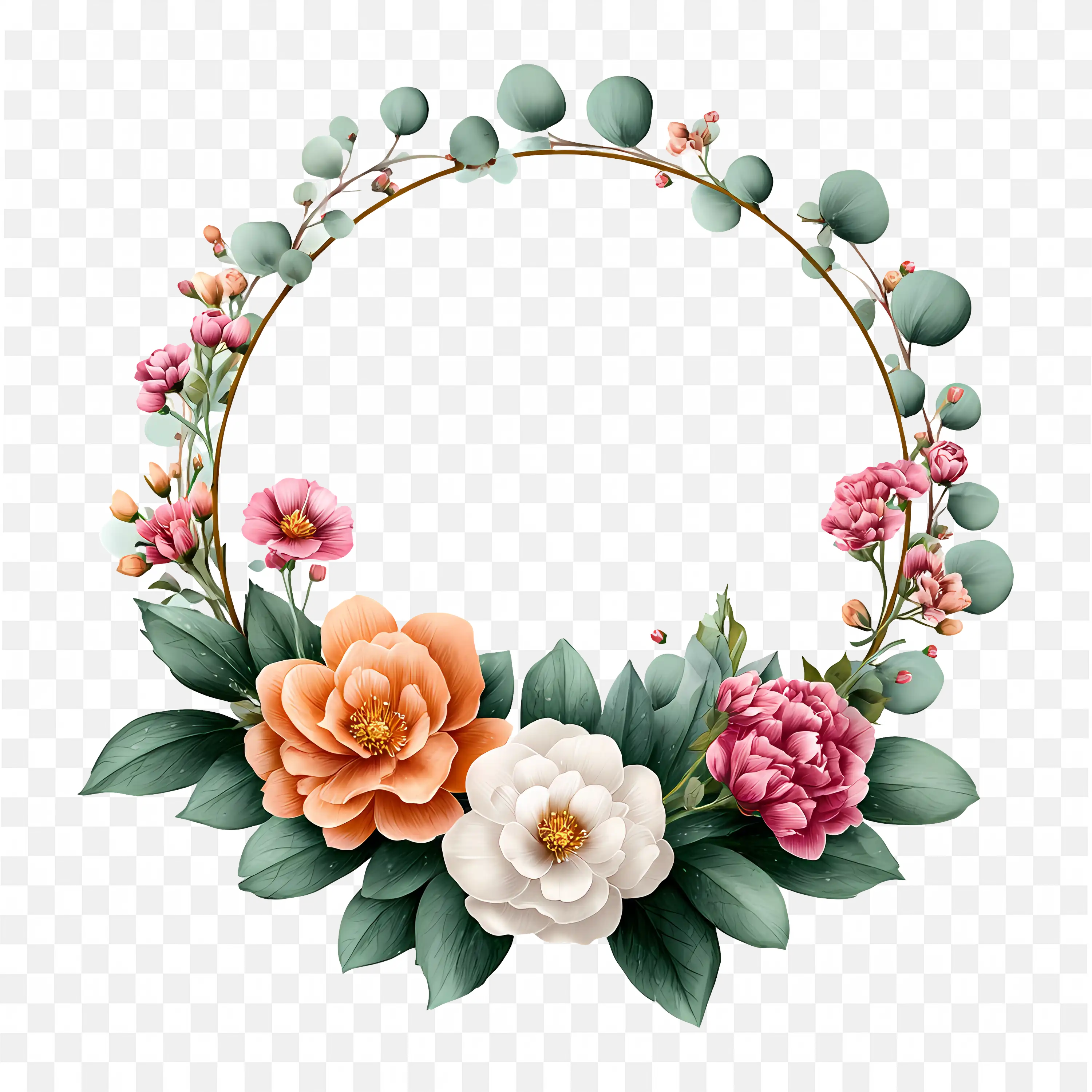 Floral Wreath with Pink Roses and Orange White Blossoms