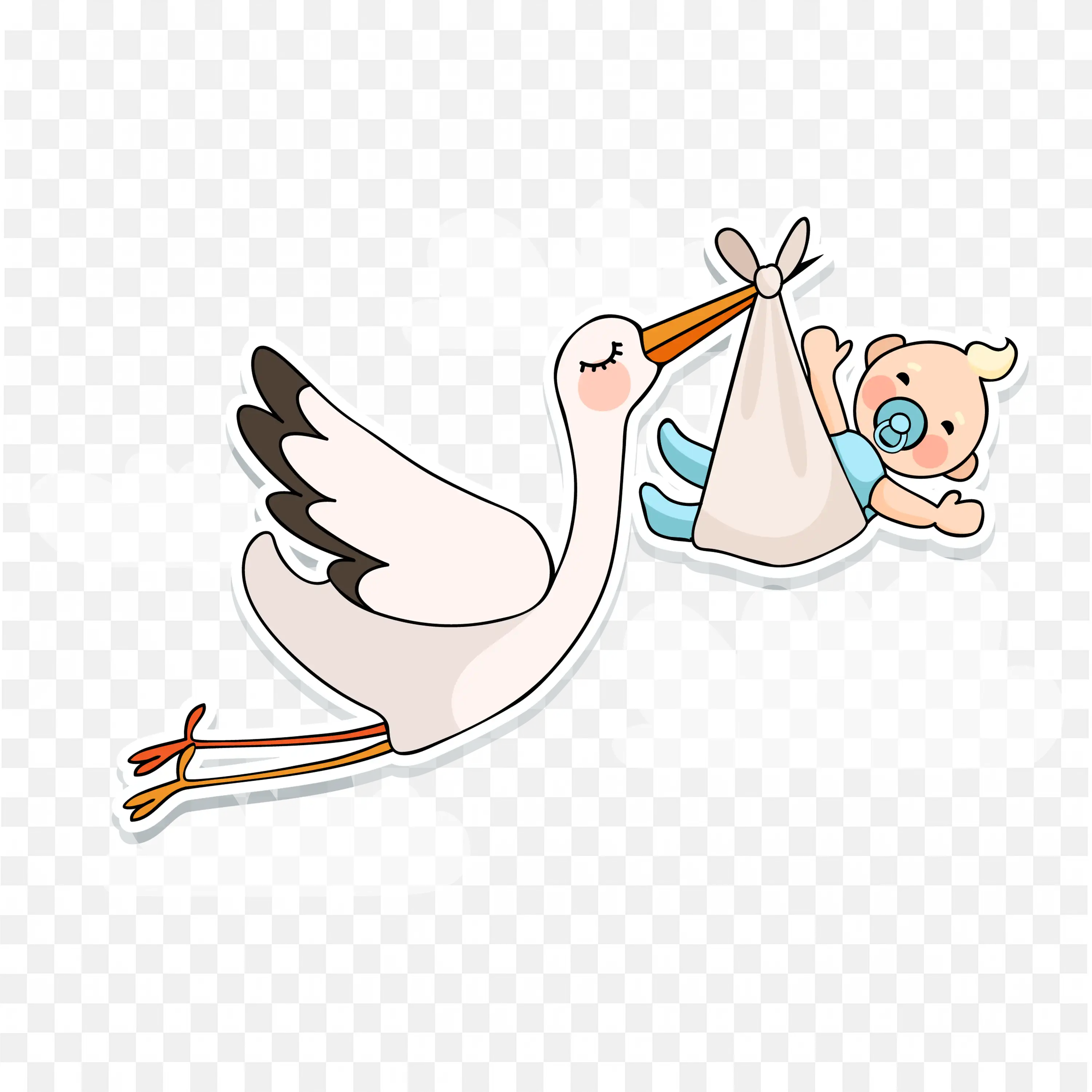 Flying Stork Carrying Baby Cartoon Birth Frame Png Art