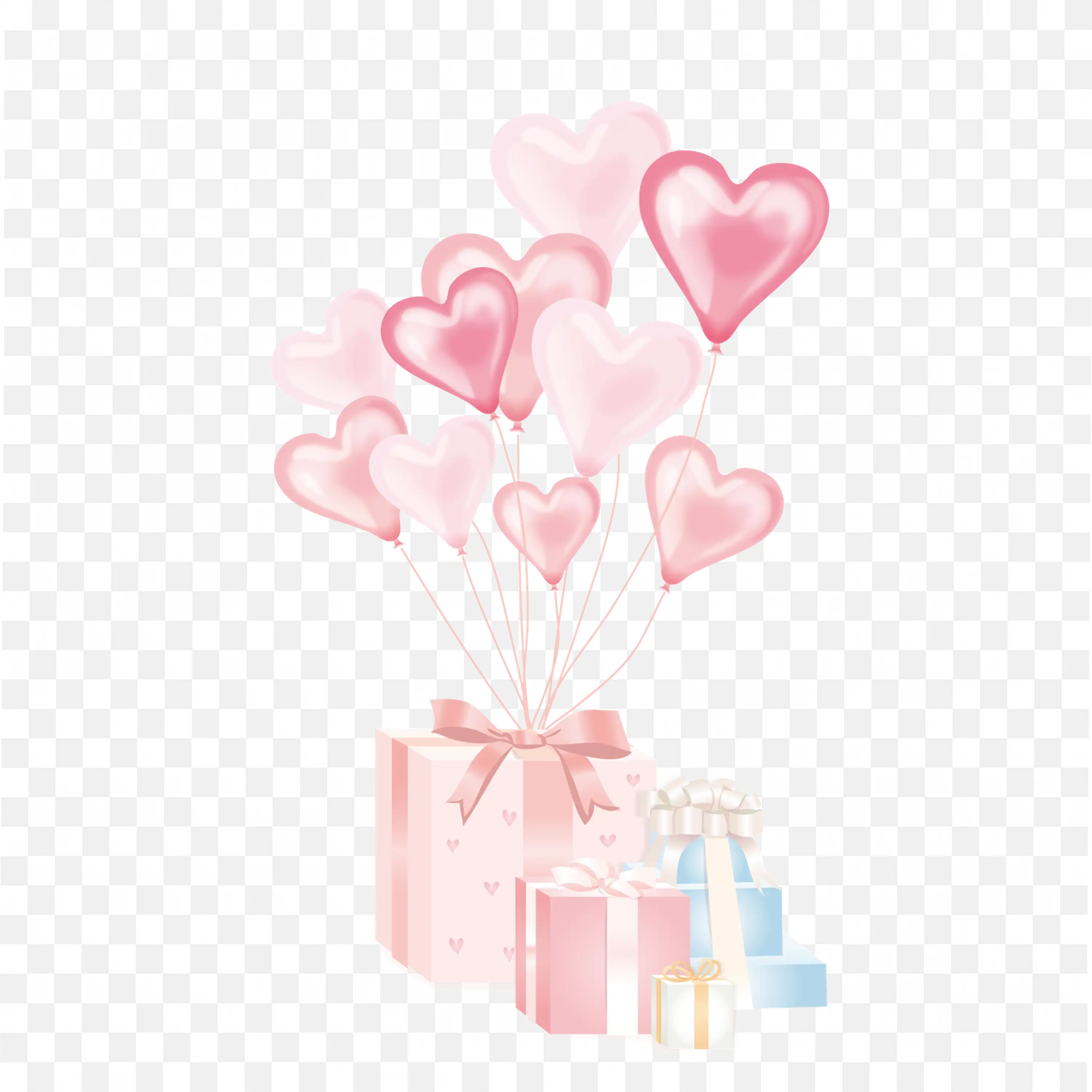 Gift Box with Floating Pink Hearts Romantic Love Frame Png
