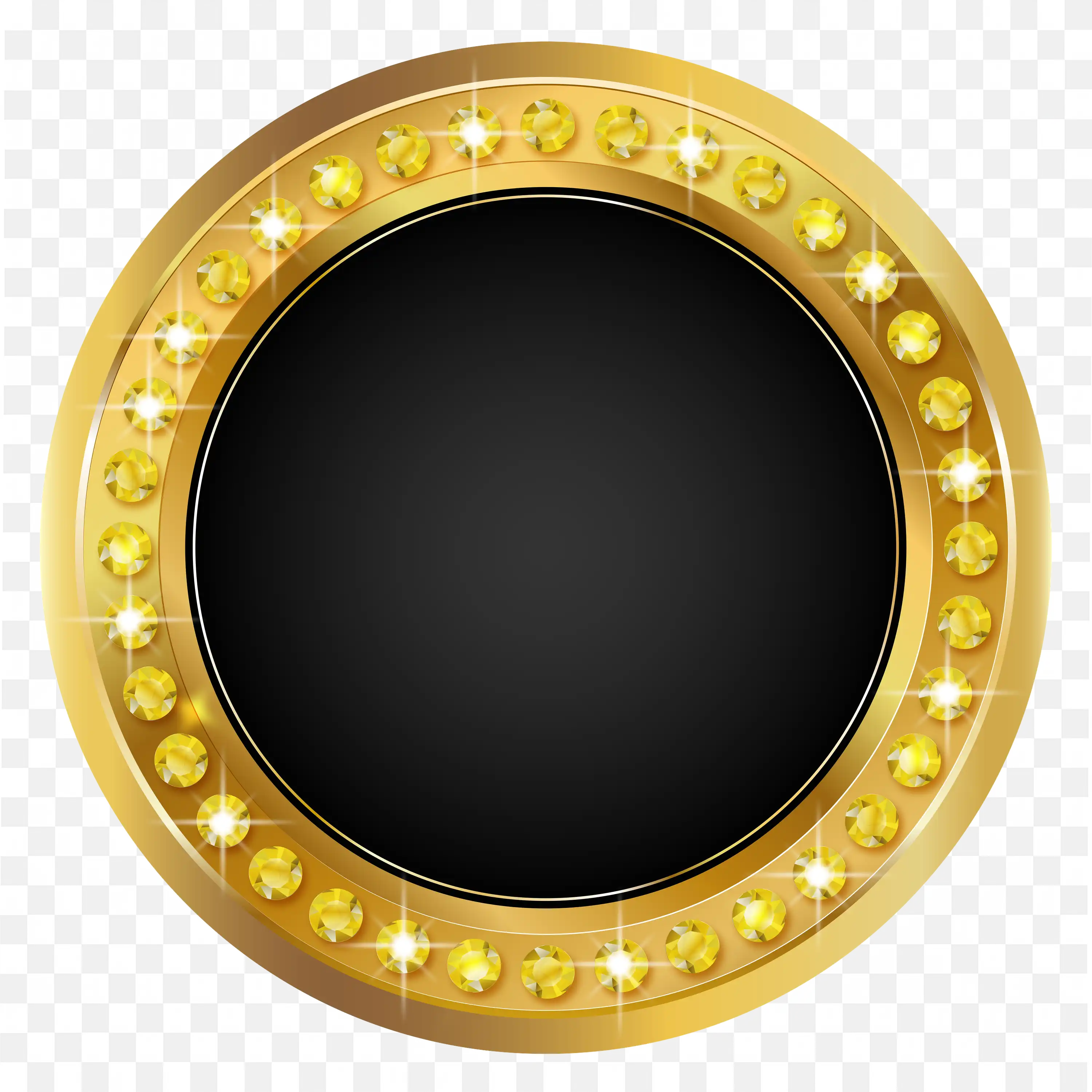 Golden Circular Frame with Black Center Spotlight Png