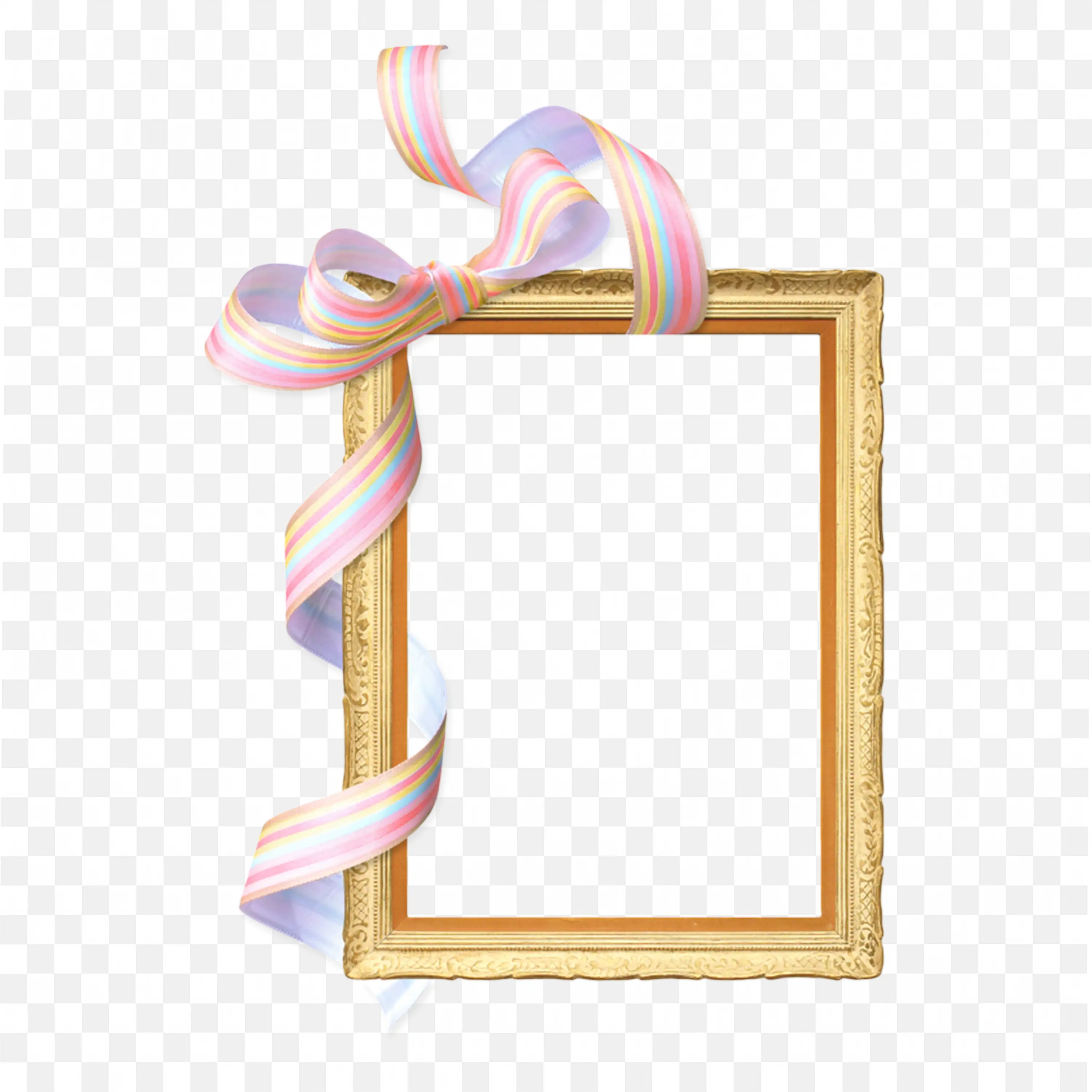 Golden Hanging Frame with Ribbon Bow for Baby Design Png