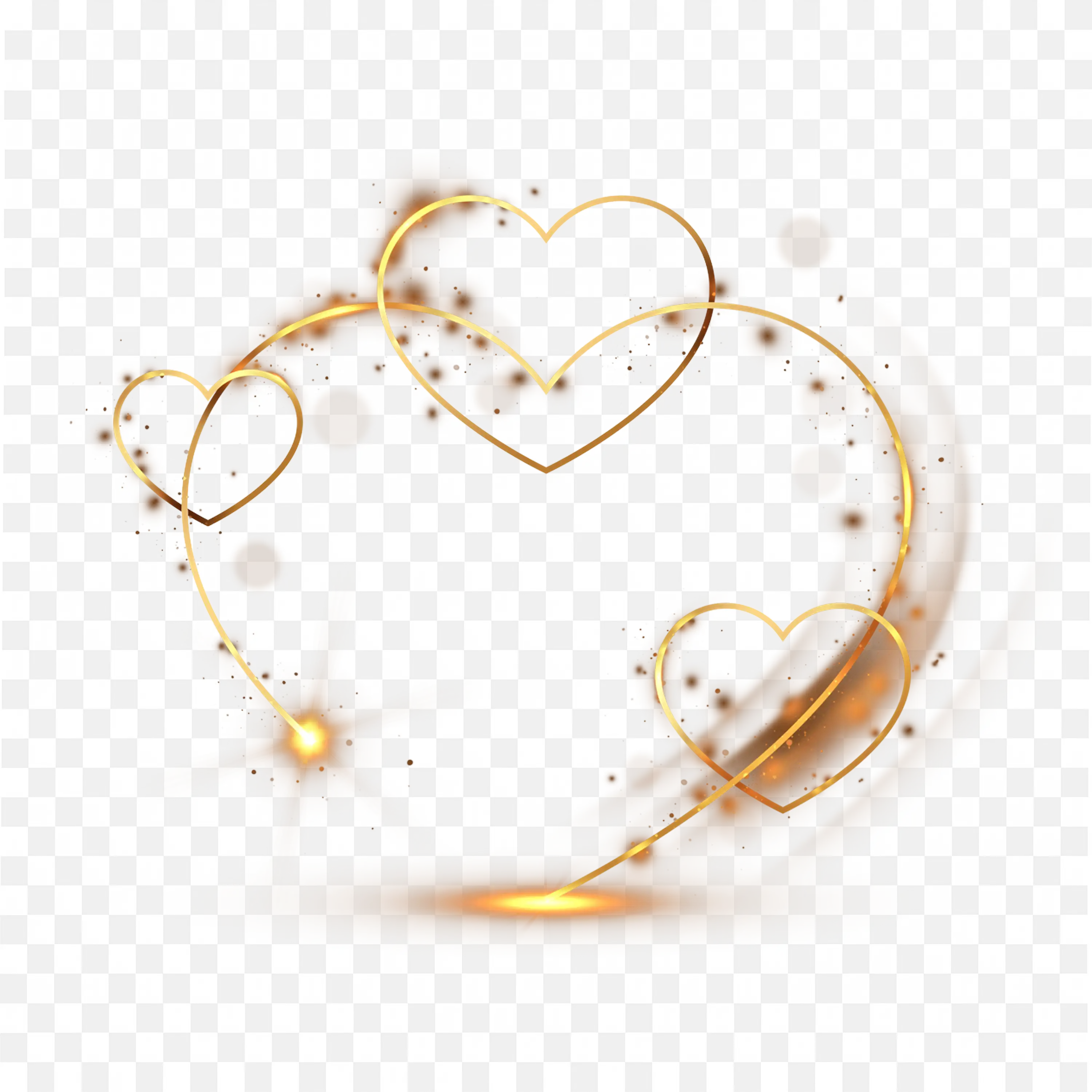 Golden Heart Outline Art Metallic Hearts with Sparkle Effect