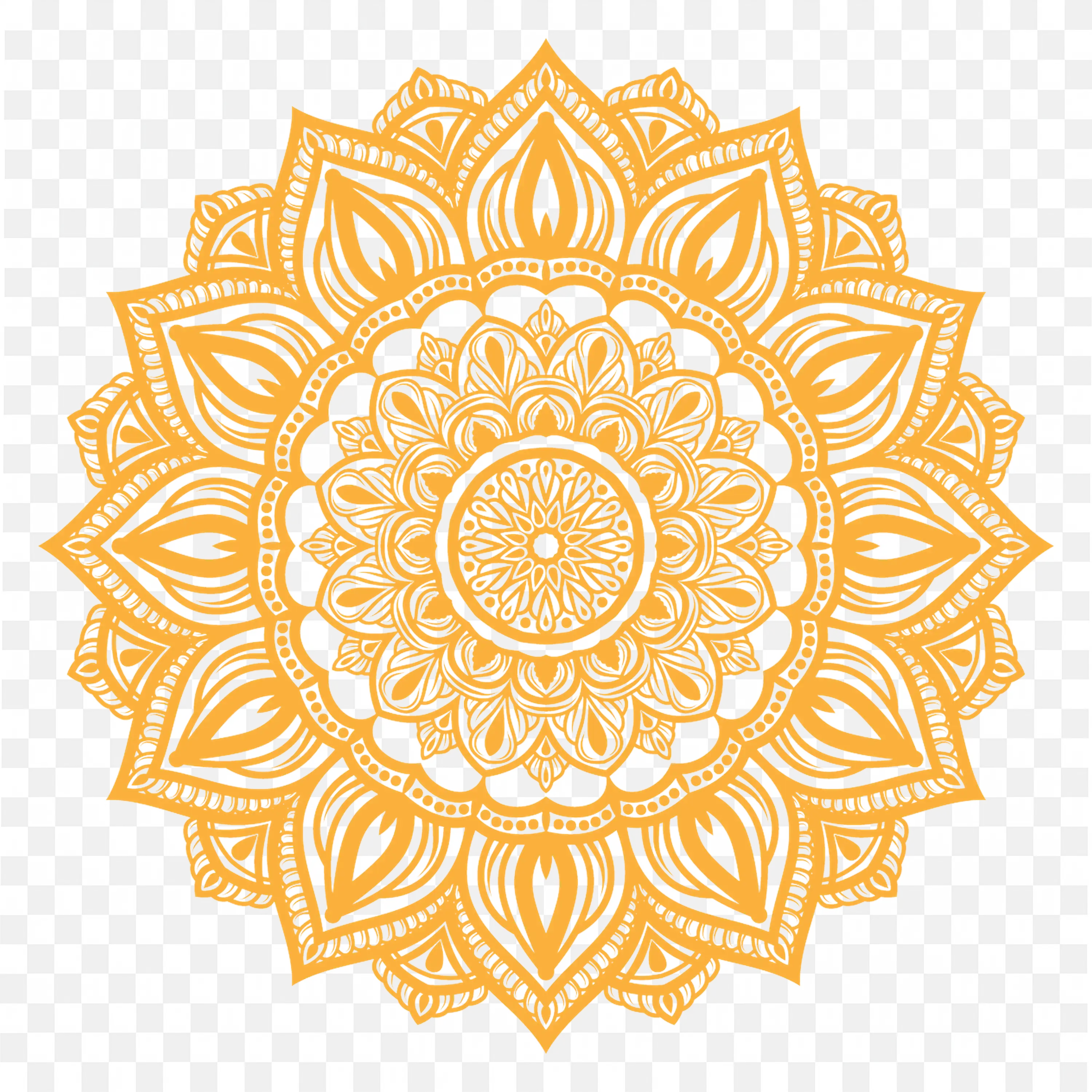 Golden Mandala Elegant Art Design on Transparent Background