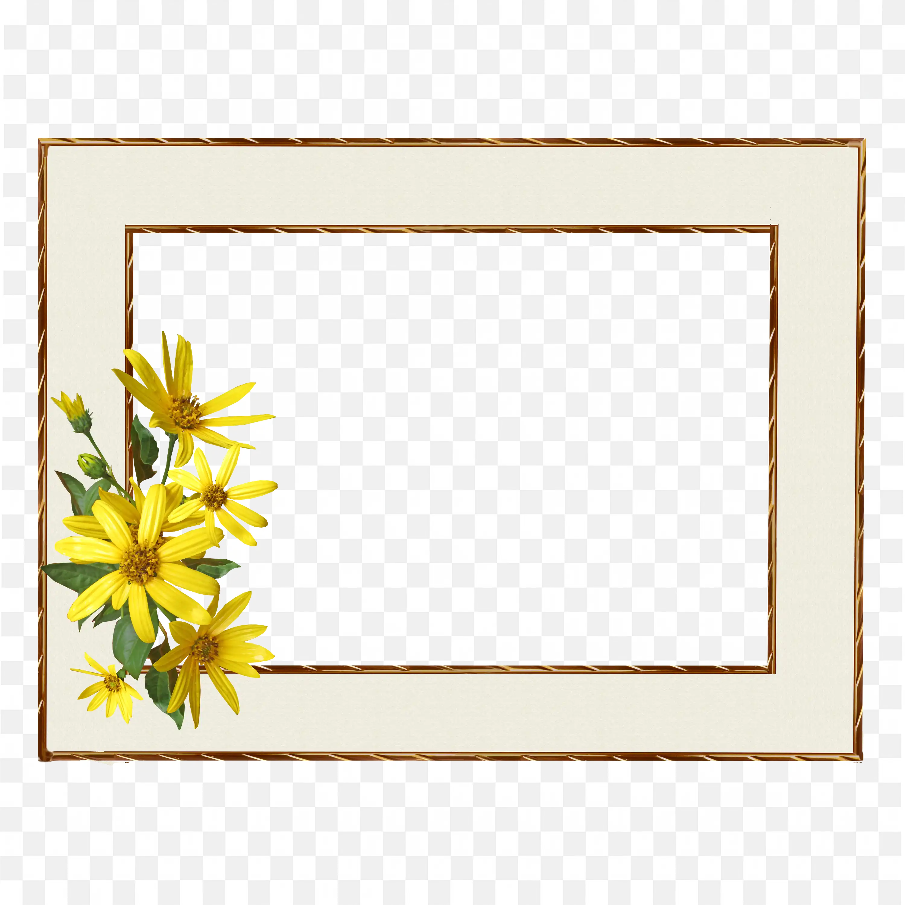 Golden Rectangular Frame with Yellow Flower Accent Art