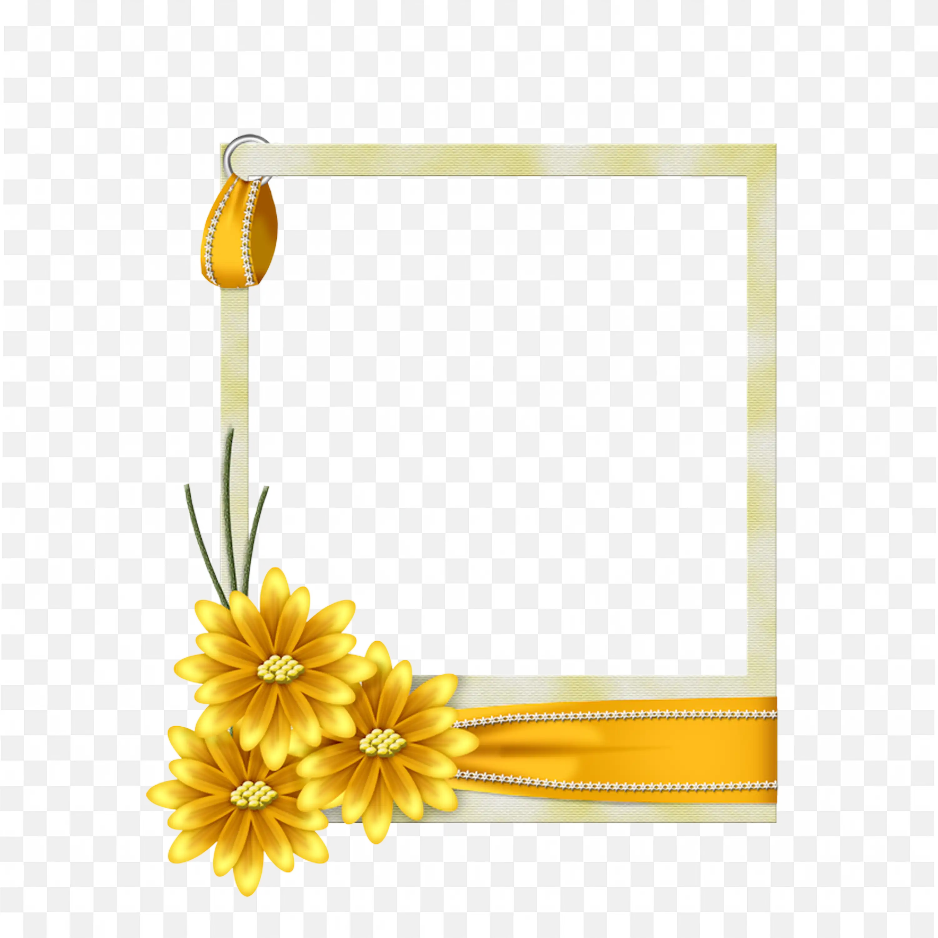 Golden Yellow Flower Inside Glass Frame Corner Design Png