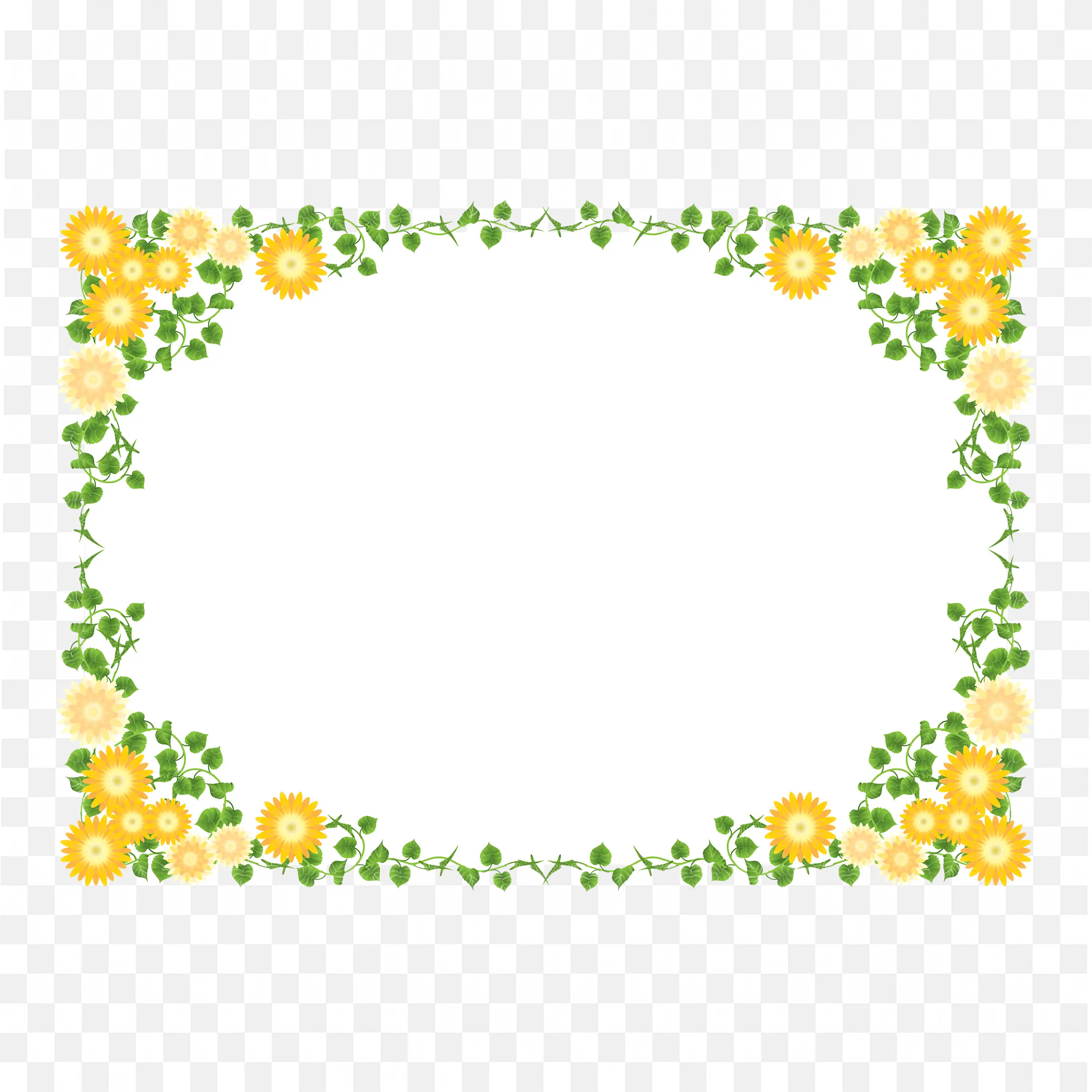 Golden Yellow Ivy Border Frame with Soft Center Png Art