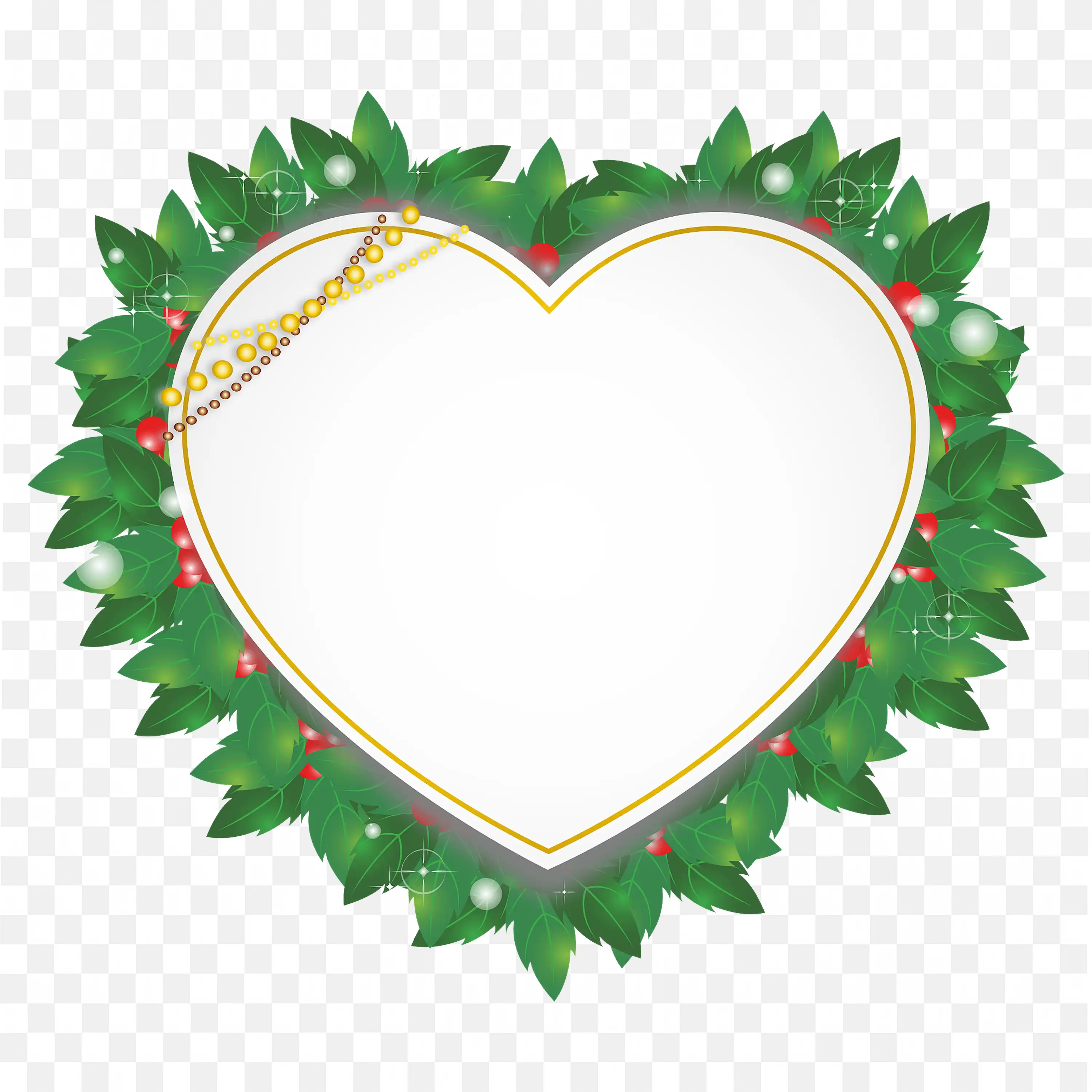 Green Leaf Heart Frame with Golden Outline Romantic
